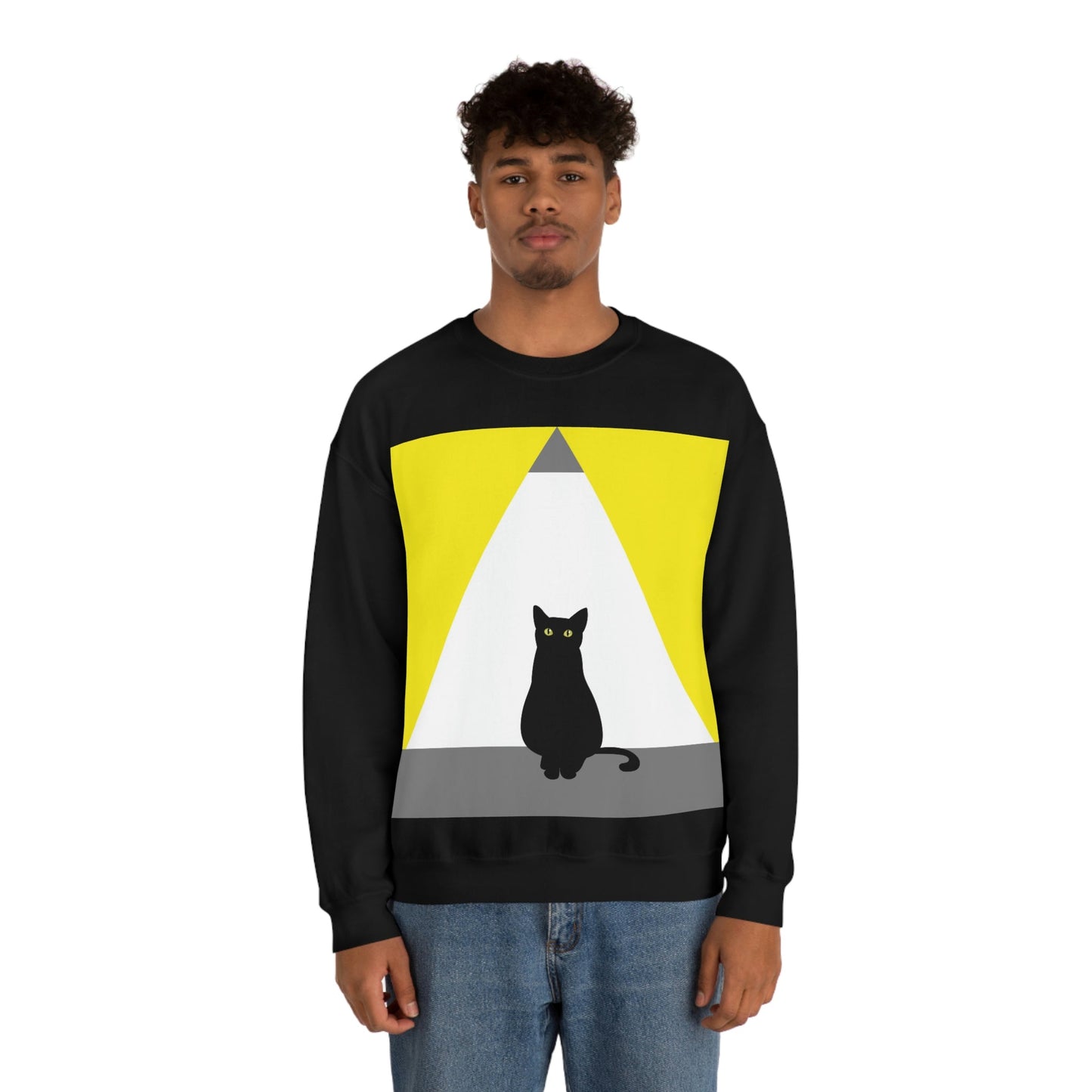 Black Cat Watching Lord of Light Looking At Sunset Unisex Heavy Blend™ Crewneck Sweatshirt Ichaku [Perfect Gifts Selection]