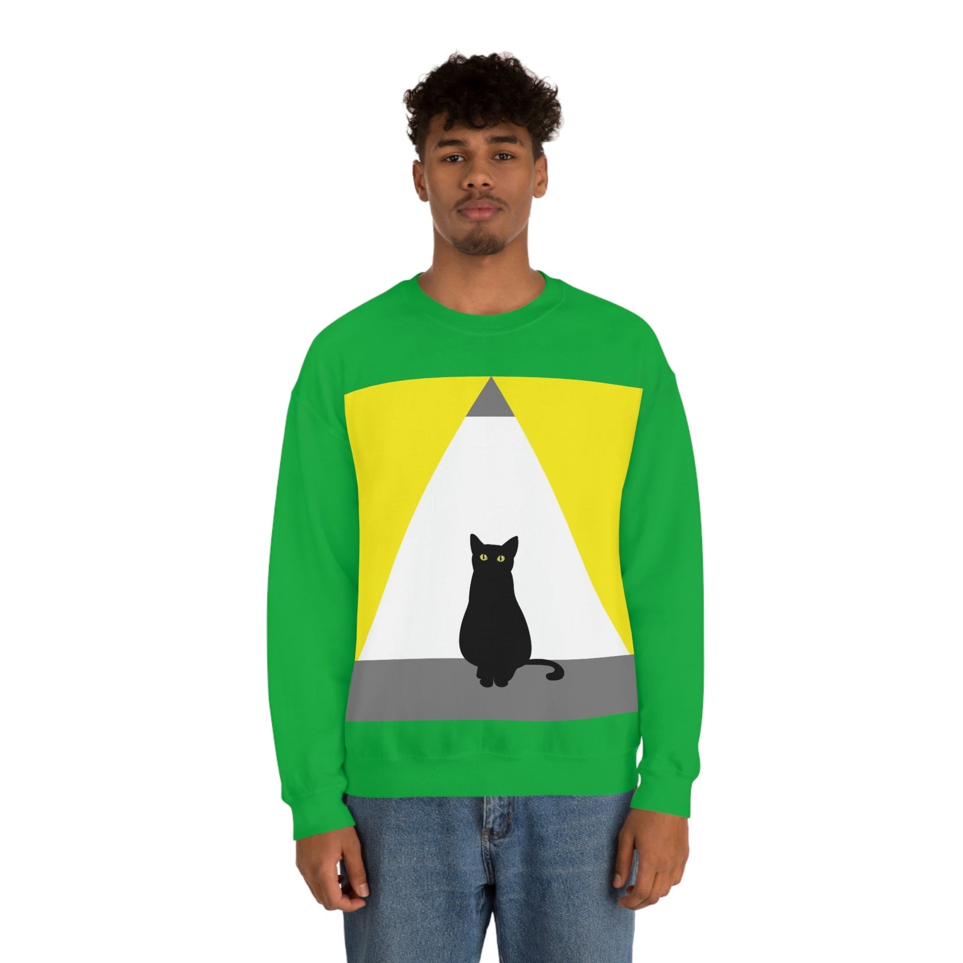 Black Cat Watching Lord of Light Looking At Sunset Unisex Heavy Blend™ Crewneck Sweatshirt Ichaku [Perfect Gifts Selection]