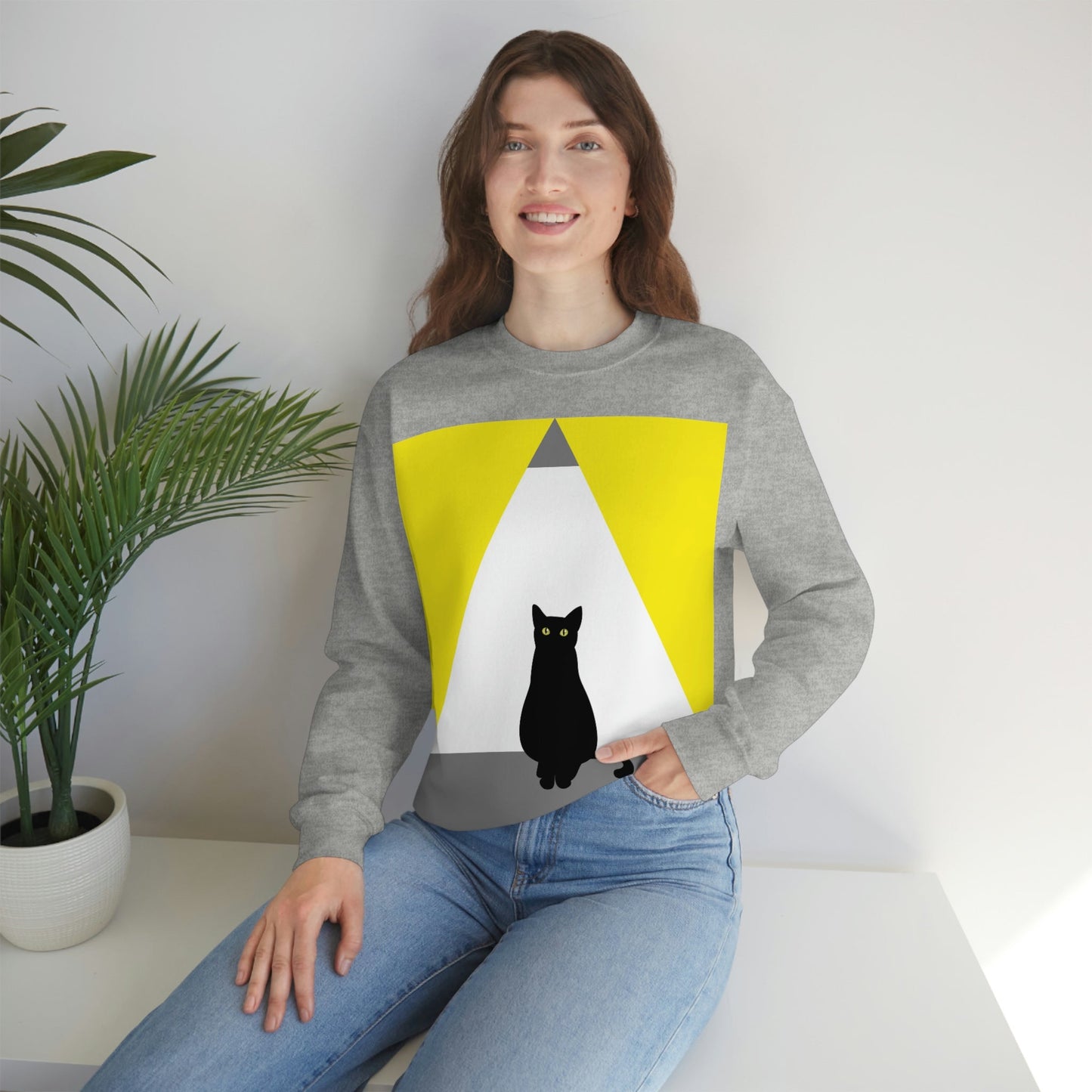 Black Cat Watching Lord of Light Looking At Sunset Unisex Heavy Blend™ Crewneck Sweatshirt Ichaku [Perfect Gifts Selection]