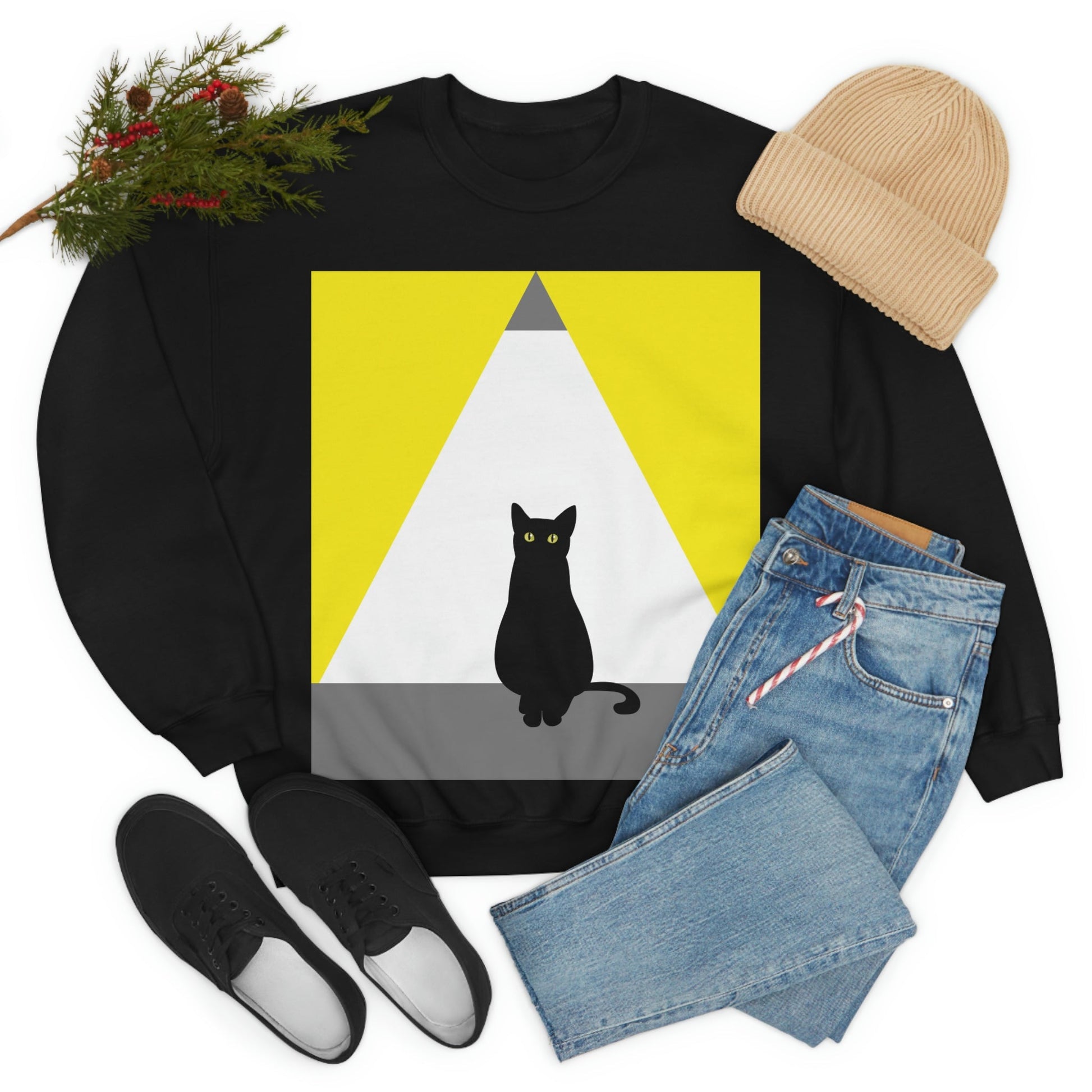 Black Cat Watching Lord of Light Looking At Sunset Unisex Heavy Blend™ Crewneck Sweatshirt Ichaku [Perfect Gifts Selection]