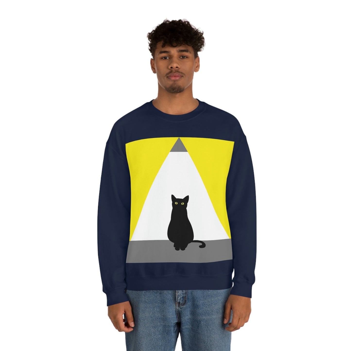 Black Cat Watching Lord of Light Looking At Sunset Unisex Heavy Blend™ Crewneck Sweatshirt Ichaku [Perfect Gifts Selection]