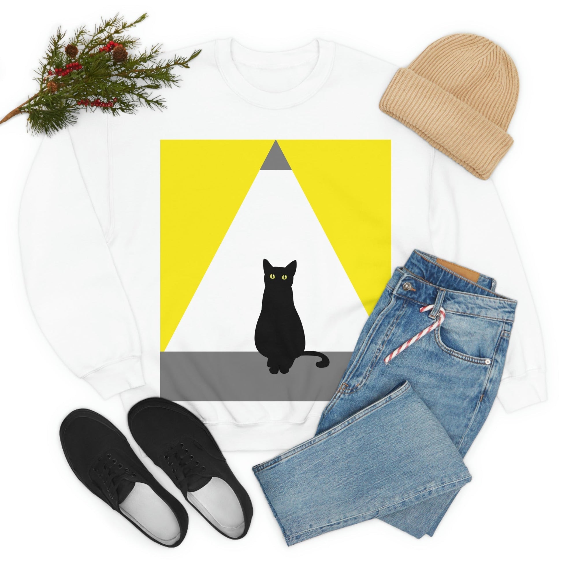 Black Cat Watching Lord of Light Looking At Sunset Unisex Heavy Blend™ Crewneck Sweatshirt Ichaku [Perfect Gifts Selection]