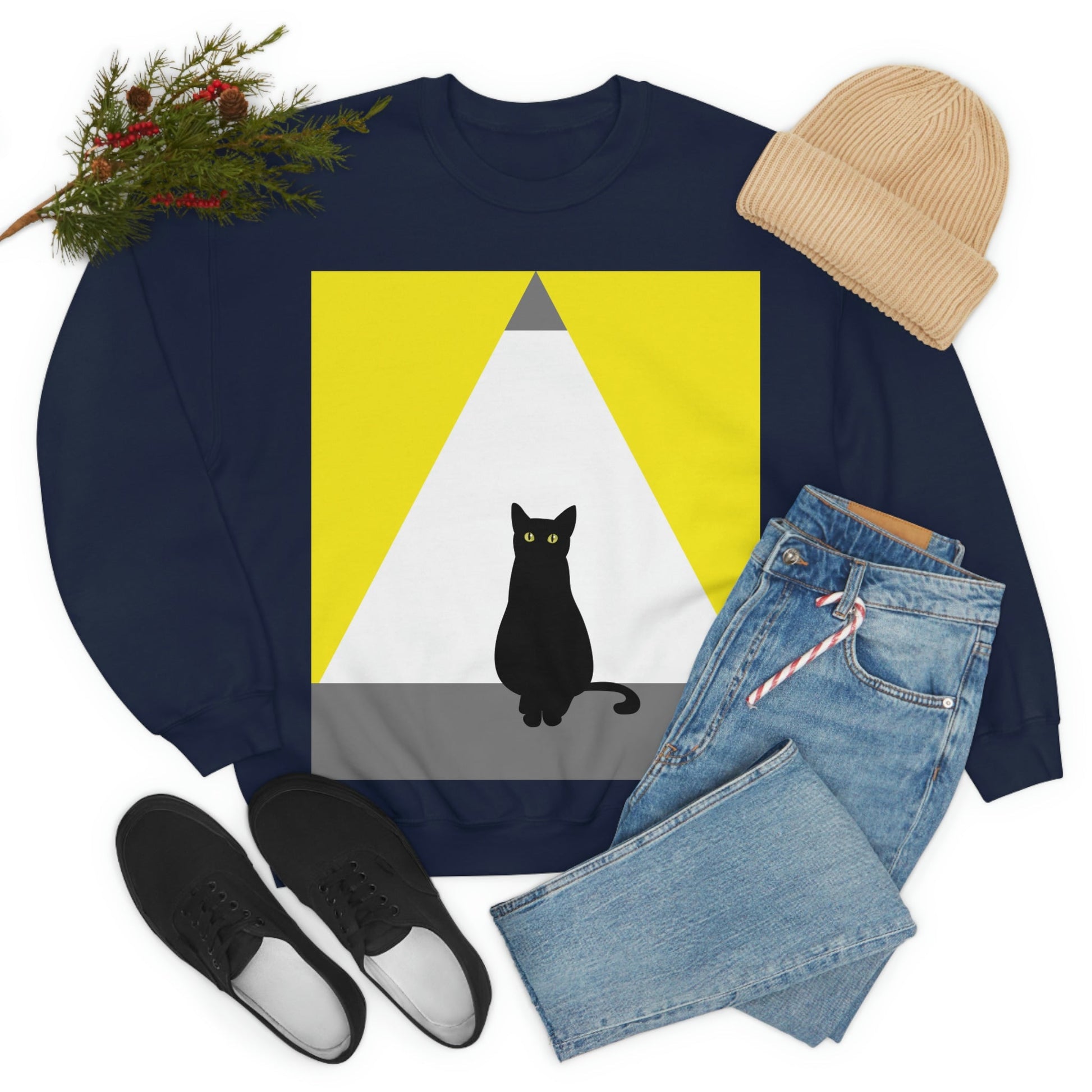 Black Cat Watching Lord of Light Looking At Sunset Unisex Heavy Blend™ Crewneck Sweatshirt Ichaku [Perfect Gifts Selection]