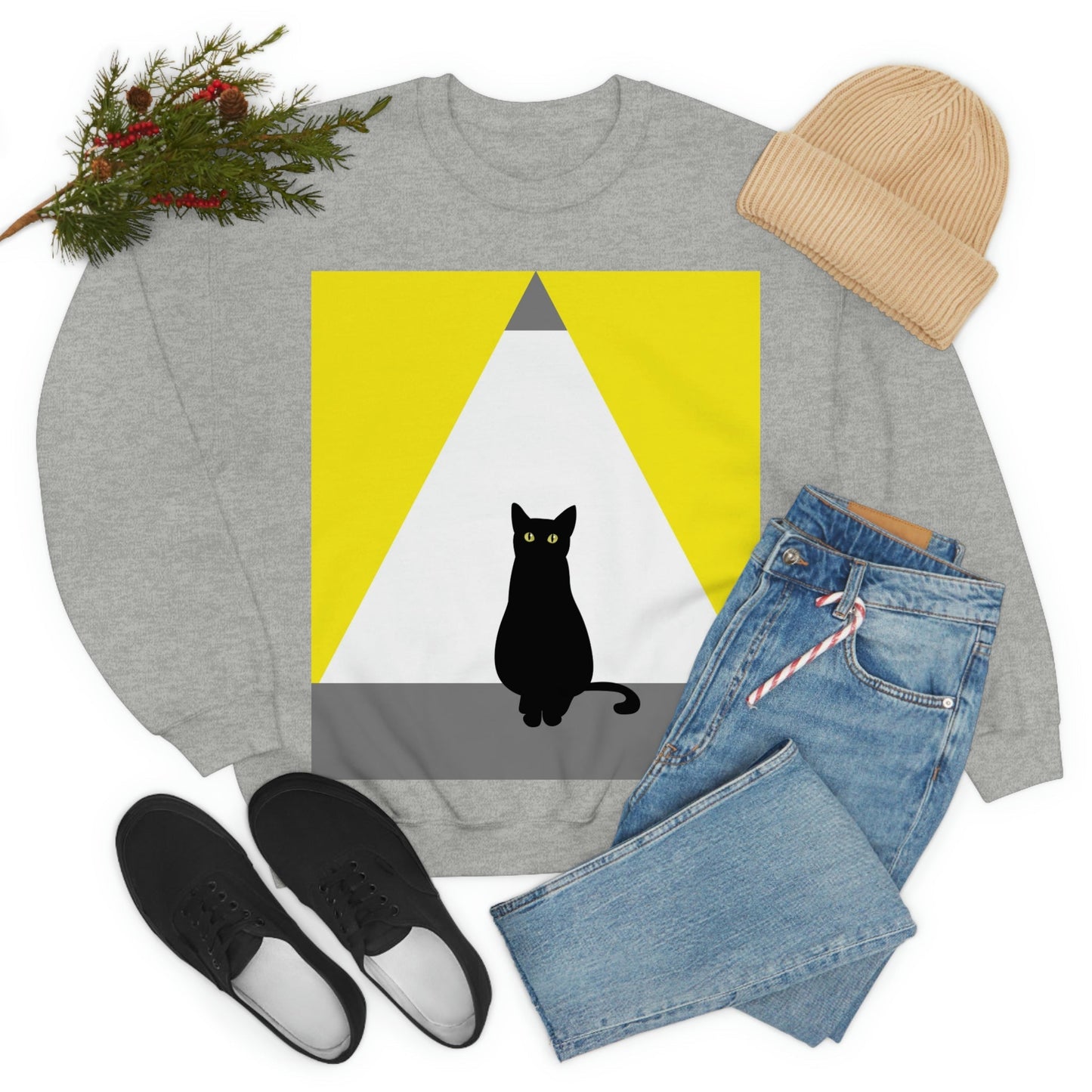 Black Cat Watching Lord of Light Looking At Sunset Unisex Heavy Blend™ Crewneck Sweatshirt Ichaku [Perfect Gifts Selection]