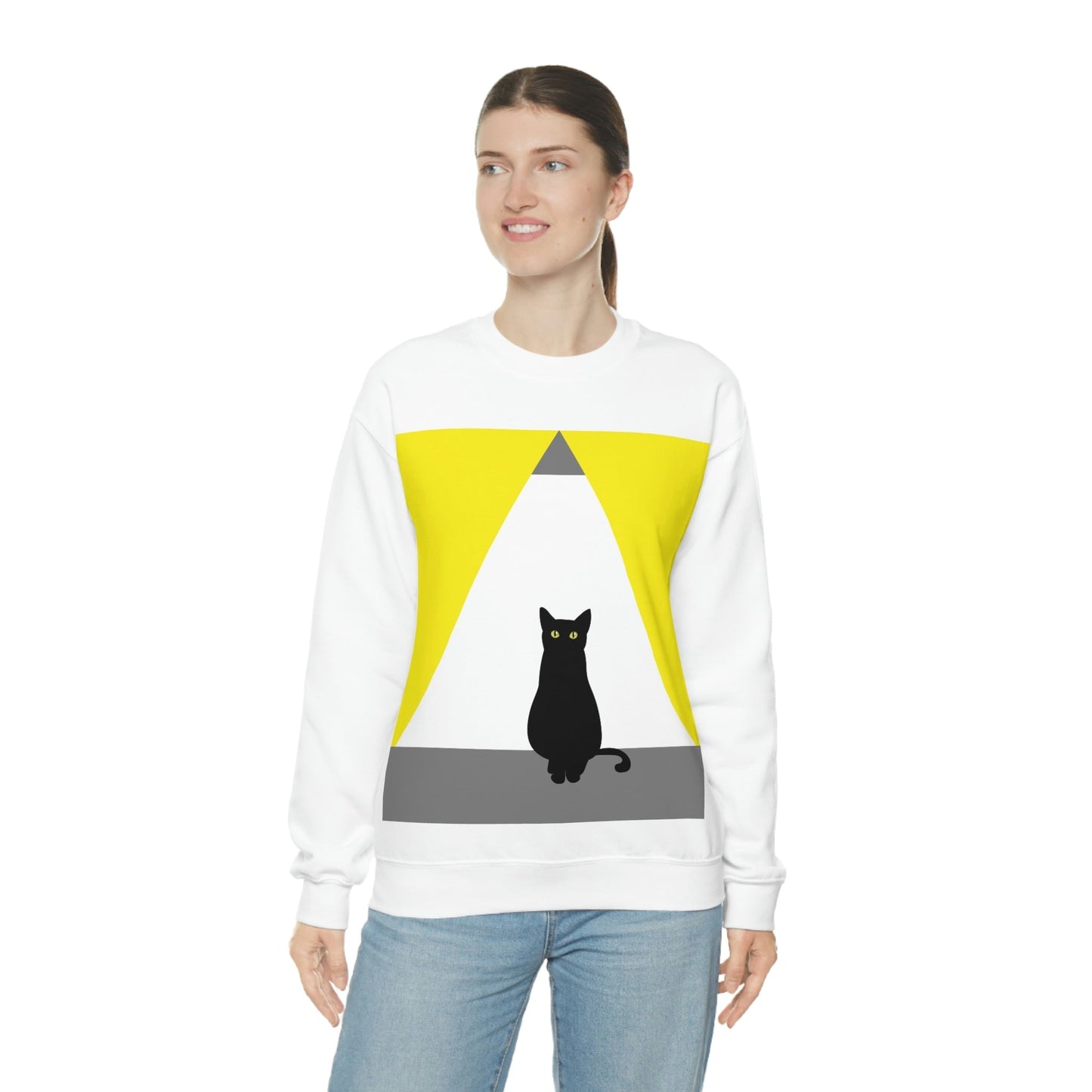 Black Cat Watching Lord of Light Looking At Sunset Unisex Heavy Blend™ Crewneck Sweatshirt Ichaku [Perfect Gifts Selection]