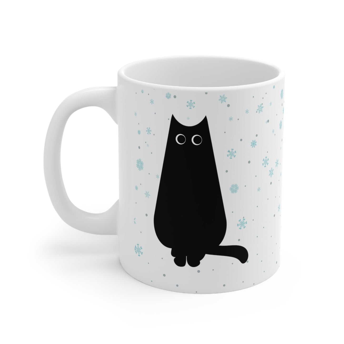 Black Cat Winter Snowflake Anime Art Ceramic Mug 11oz Ichaku [Perfect Gifts Selection]