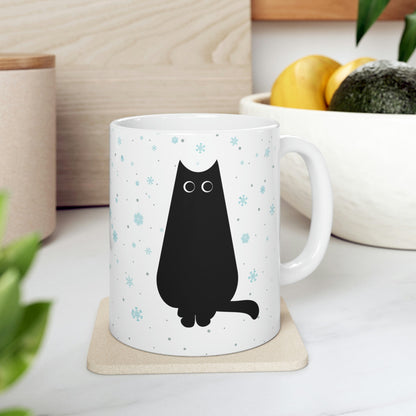 Black Cat Winter Snowflake Anime Art Ceramic Mug 11oz Ichaku [Perfect Gifts Selection]