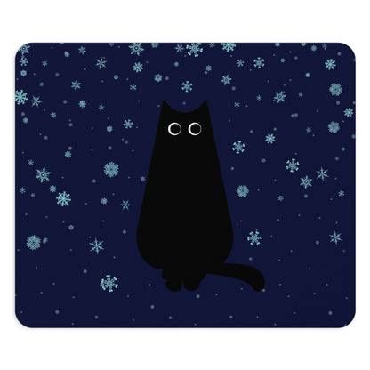Black Cat Winter Snowflake Anime Art Ergonomic Non-slip Creative Design Mouse Pad Ichaku [Perfect Gifts Selection]