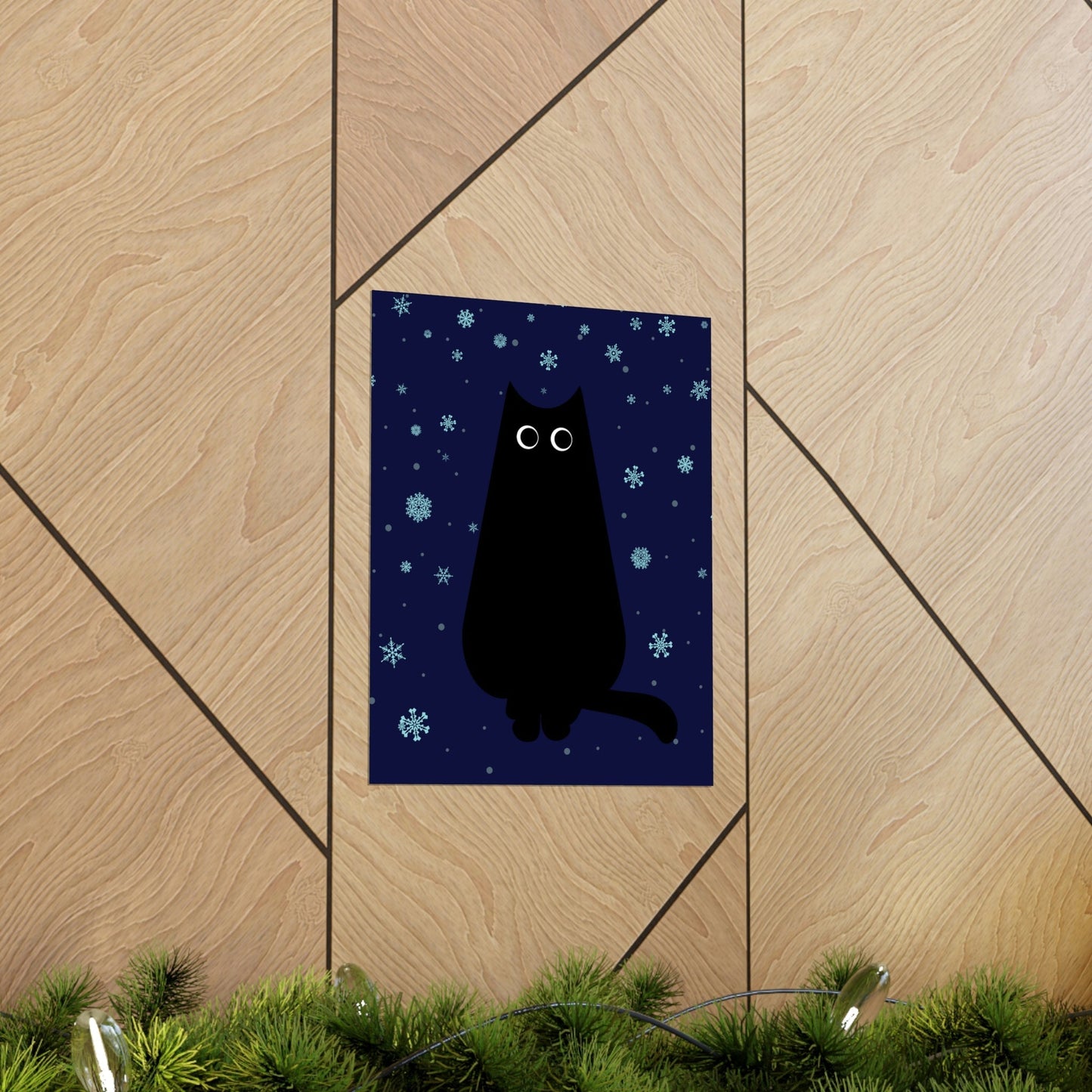 Black Cat Winter Snowflake Anime Art Premium Matte Vertical Posters Ichaku [Perfect Gifts Selection]