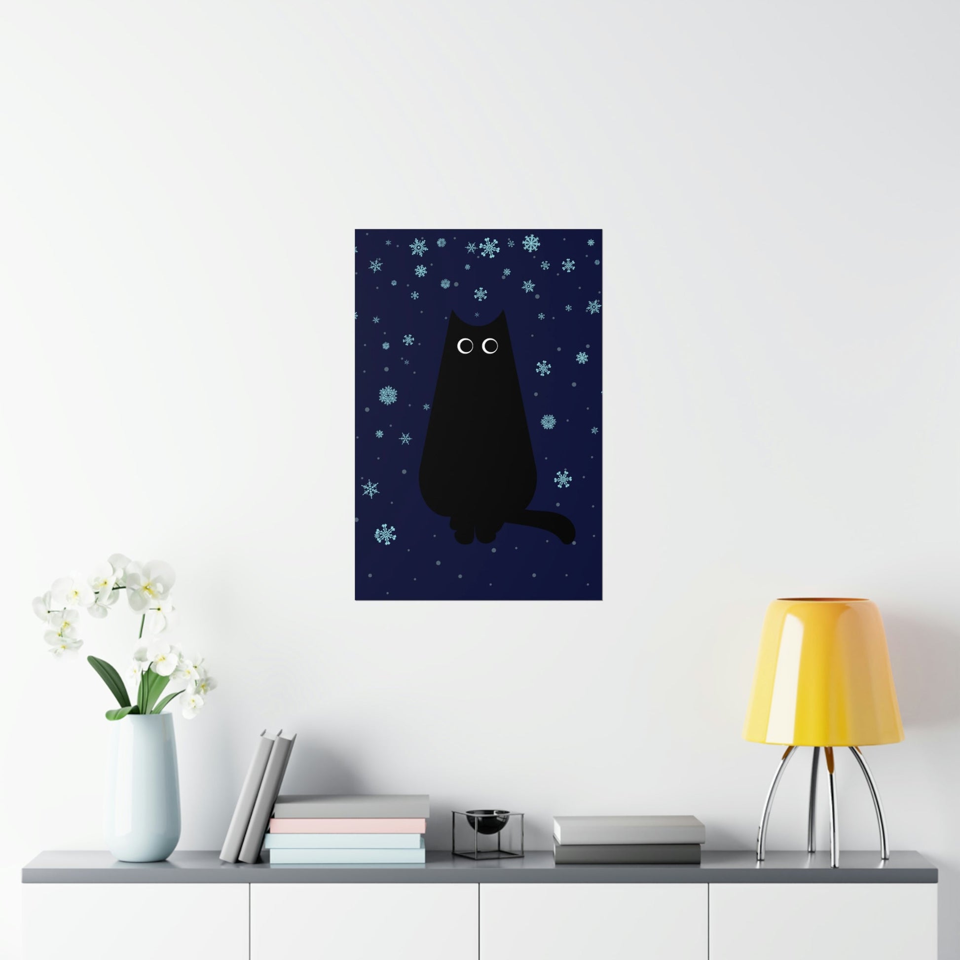 Black Cat Winter Snowflake Anime Art Premium Matte Vertical Posters Ichaku [Perfect Gifts Selection]