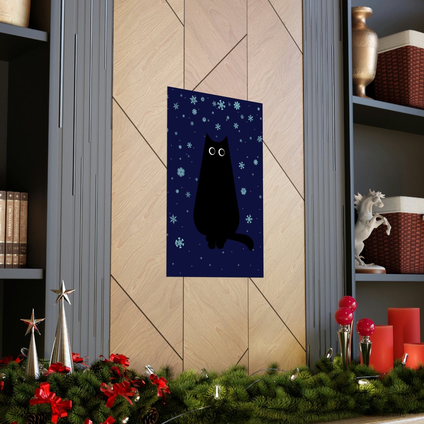 Black Cat Winter Snowflake Anime Art Premium Matte Vertical Posters Ichaku [Perfect Gifts Selection]