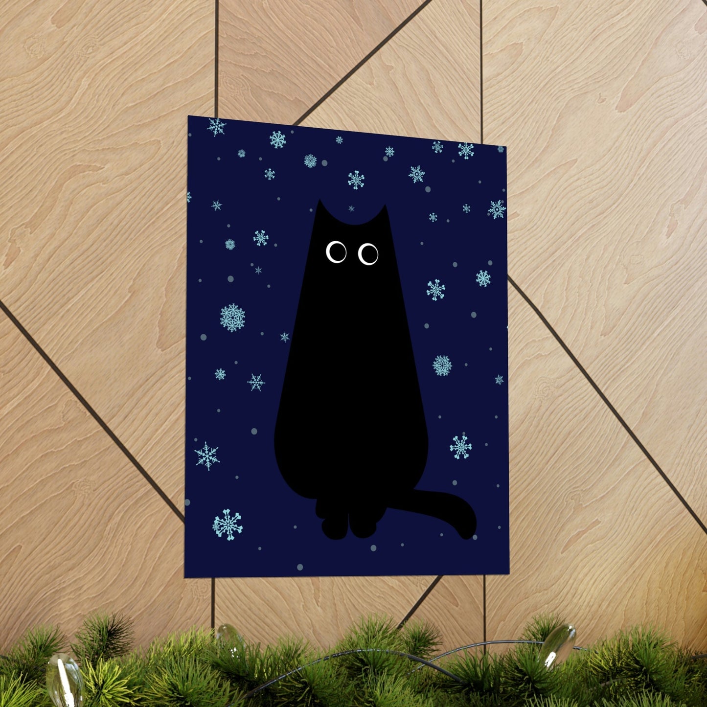 Black Cat Winter Snowflake Anime Art Premium Matte Vertical Posters Ichaku [Perfect Gifts Selection]