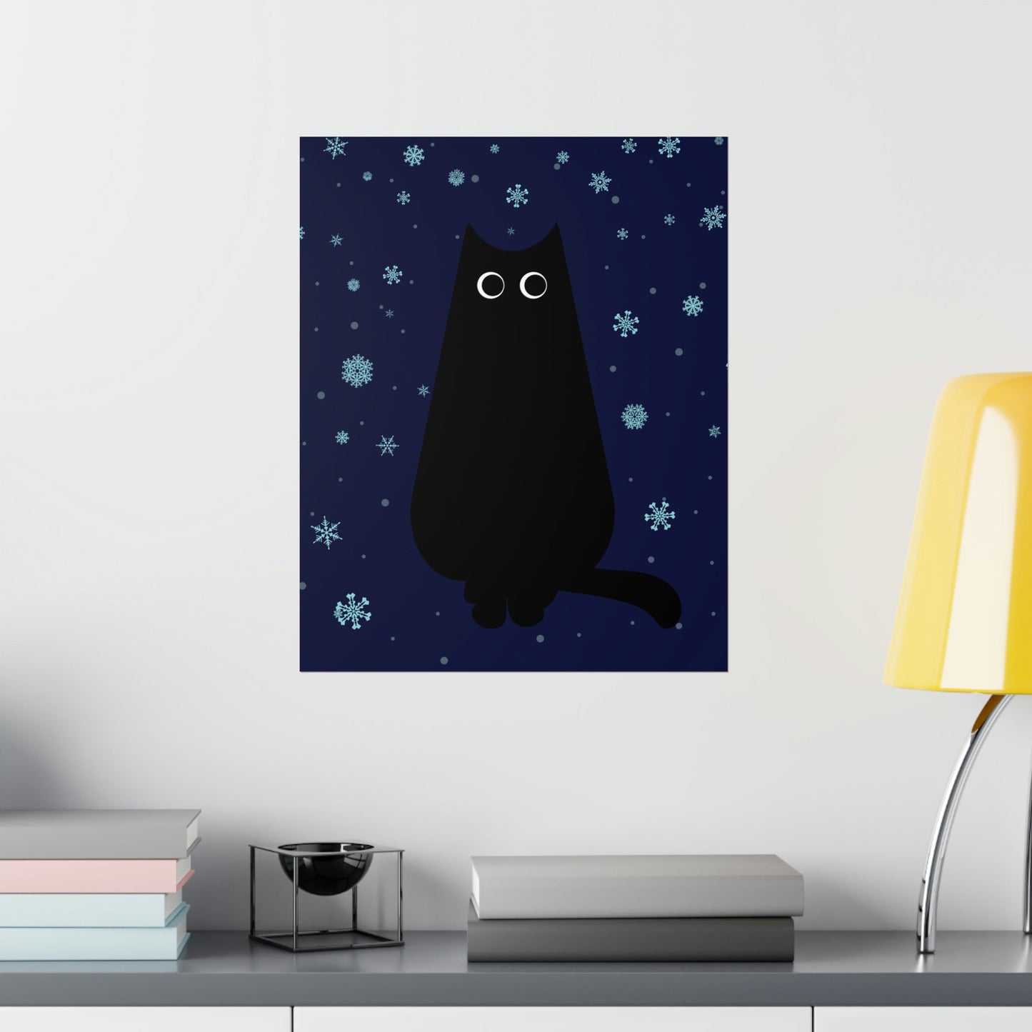 Black Cat Winter Snowflake Anime Art Premium Matte Vertical Posters Ichaku [Perfect Gifts Selection]