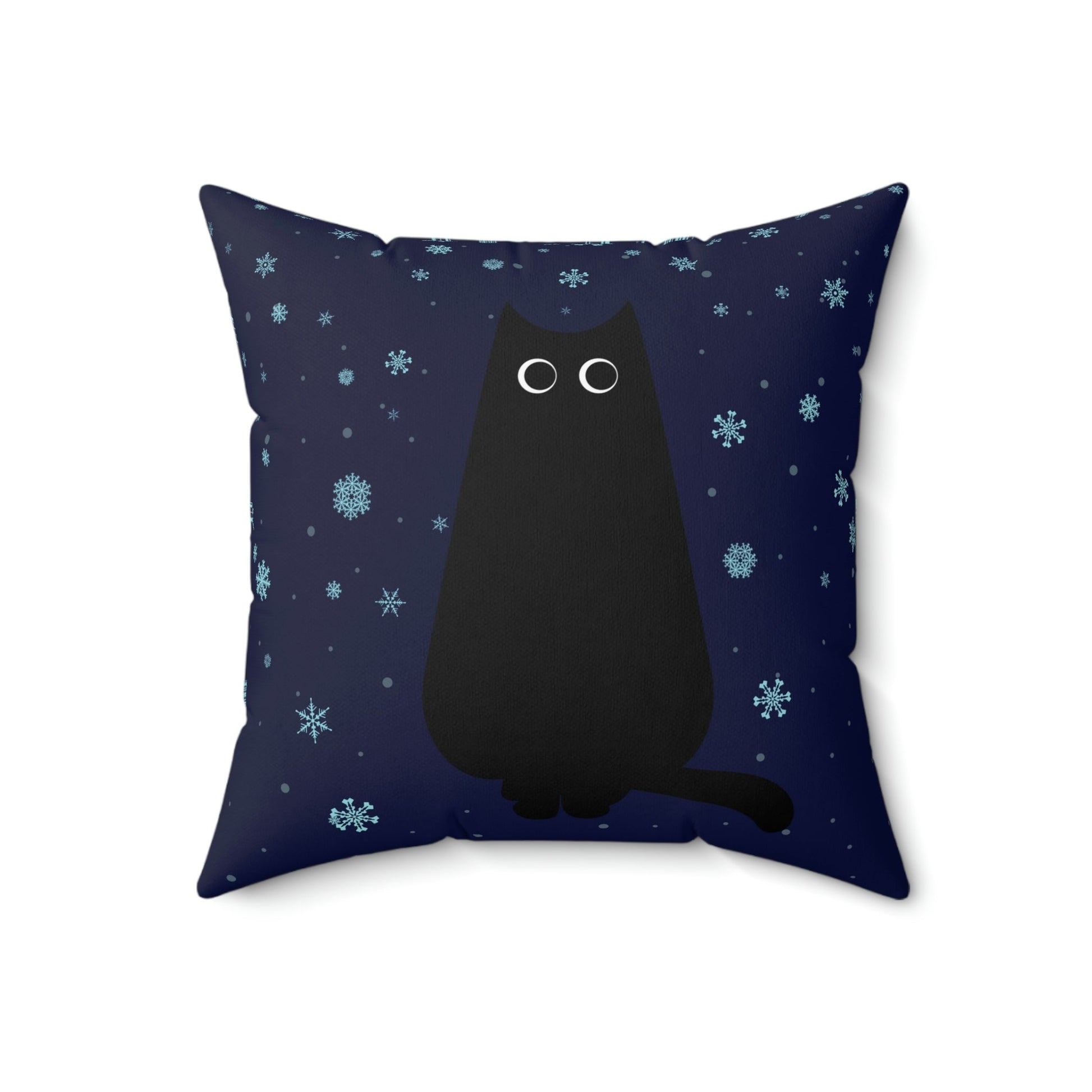 Black Cat Winter Snowflake Anime Art Spun Polyester Square Pillow Ichaku [Perfect Gifts Selection]