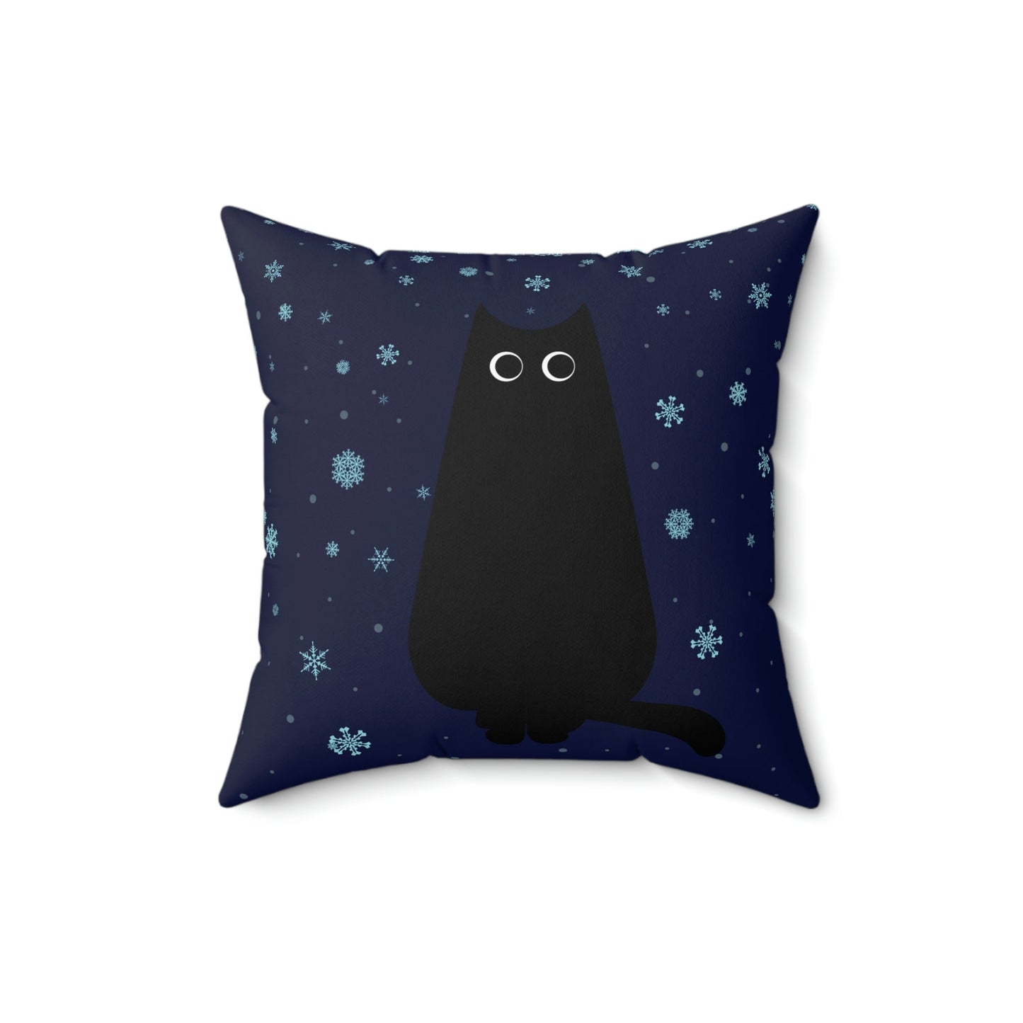 Black Cat Winter Snowflake Anime Art Spun Polyester Square Pillow Ichaku [Perfect Gifts Selection]