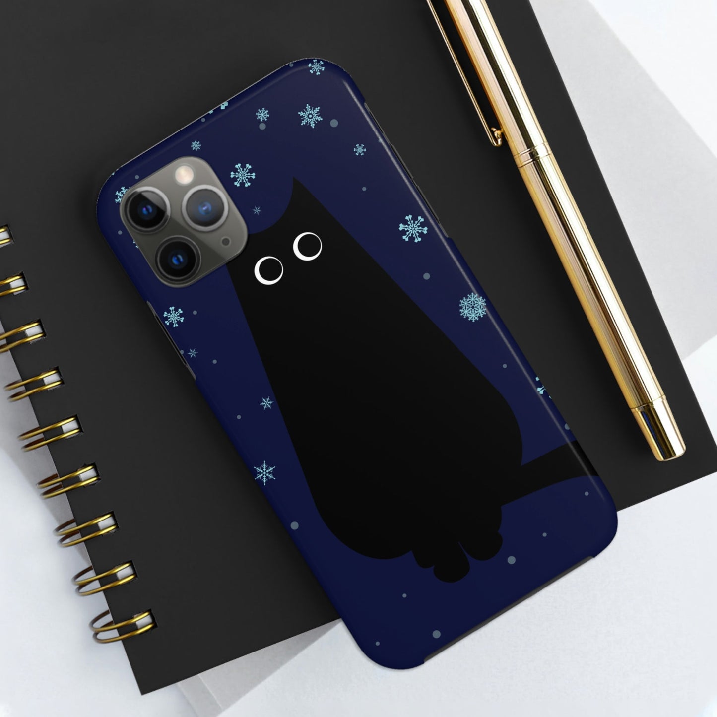 Black Cat Winter Snowflake Anime Art Tough Phone Cases Case-Mate Ichaku [Perfect Gifts Selection]