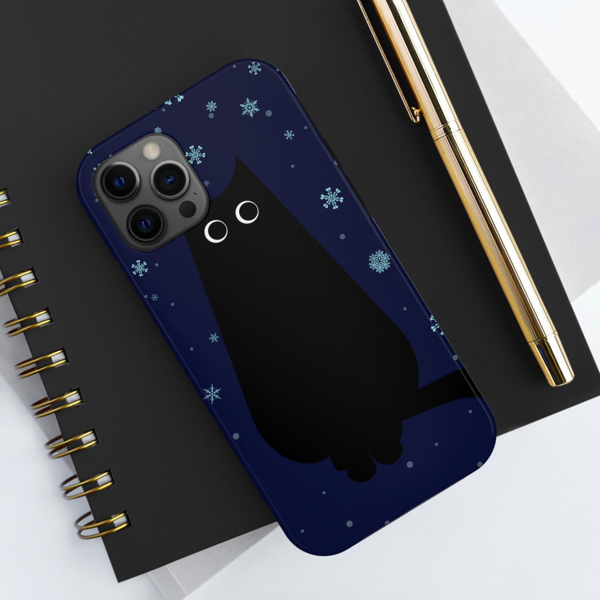 Black Cat Winter Snowflake Anime Art Tough Phone Cases Case-Mate Ichaku [Perfect Gifts Selection]