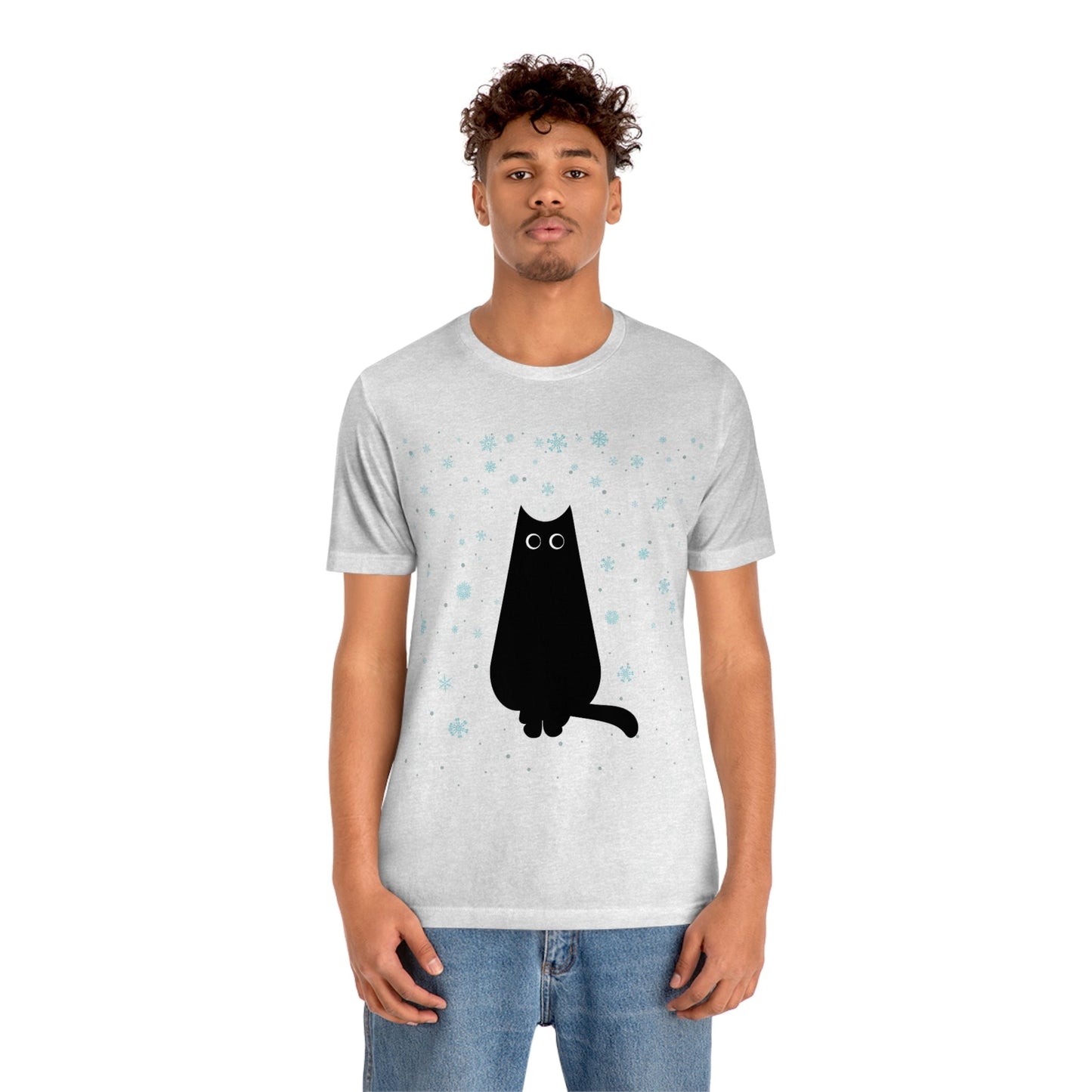 Black Cat Winter Snowflake Anime Art Unisex Jersey Short Sleeve T-Shirt Ichaku [Perfect Gifts Selection]