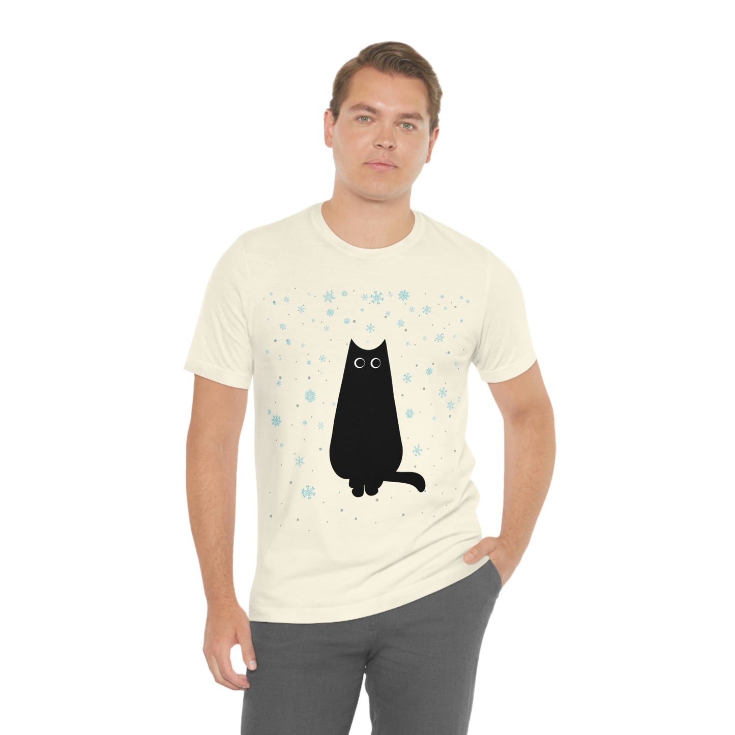 Black Cat Winter Snowflake Anime Art Unisex Jersey Short Sleeve T-Shirt Ichaku [Perfect Gifts Selection]