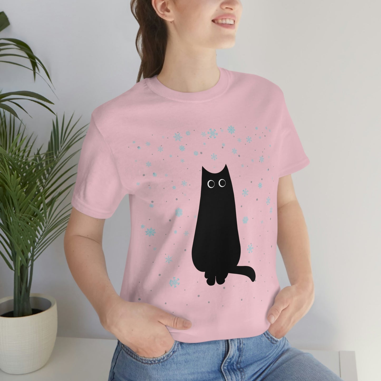 Black Cat Winter Snowflake Anime Art Unisex Jersey Short Sleeve T-Shirt Ichaku [Perfect Gifts Selection]