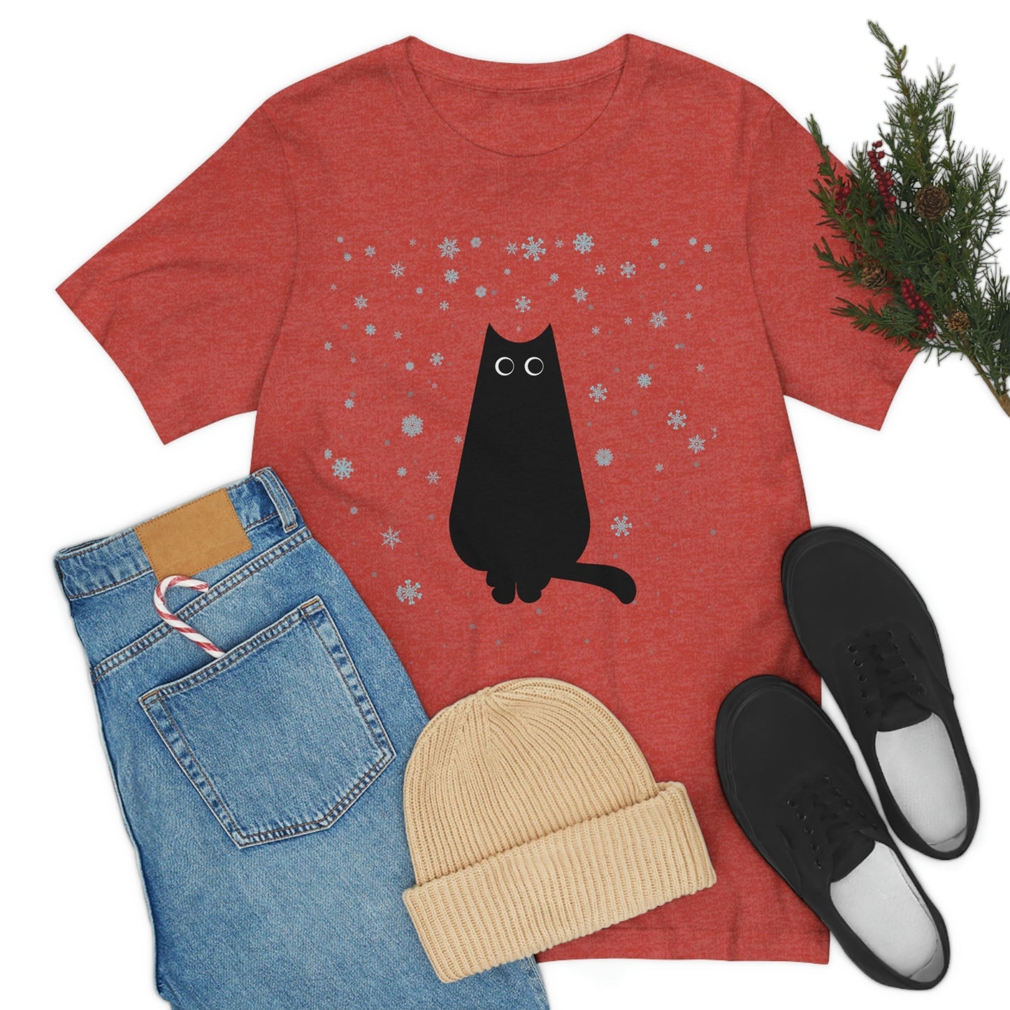 Black Cat Winter Snowflake Anime Art Unisex Jersey Short Sleeve T-Shirt Ichaku [Perfect Gifts Selection]