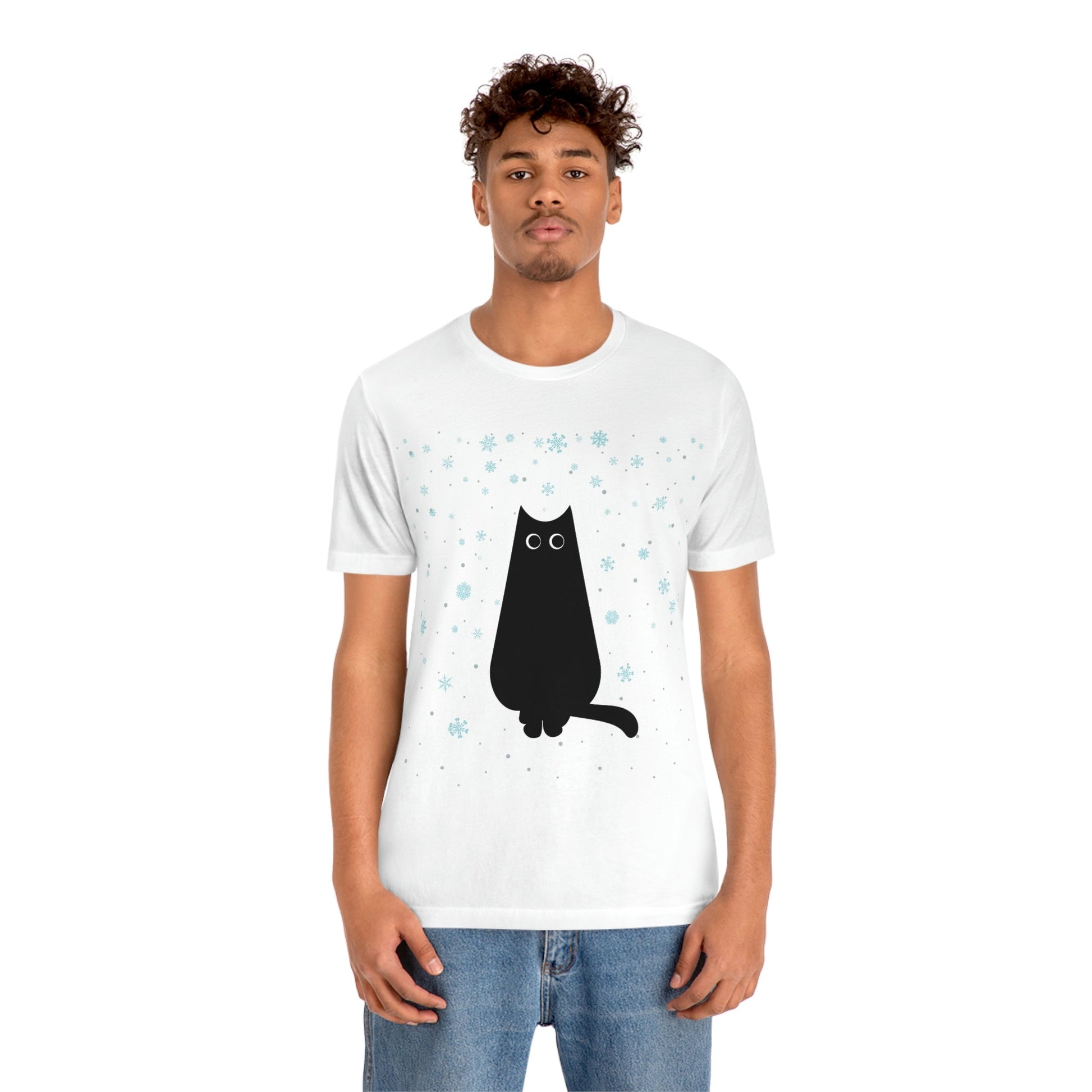 Black Cat Winter Snowflake Anime Art Unisex Jersey Short Sleeve T-Shirt Ichaku [Perfect Gifts Selection]