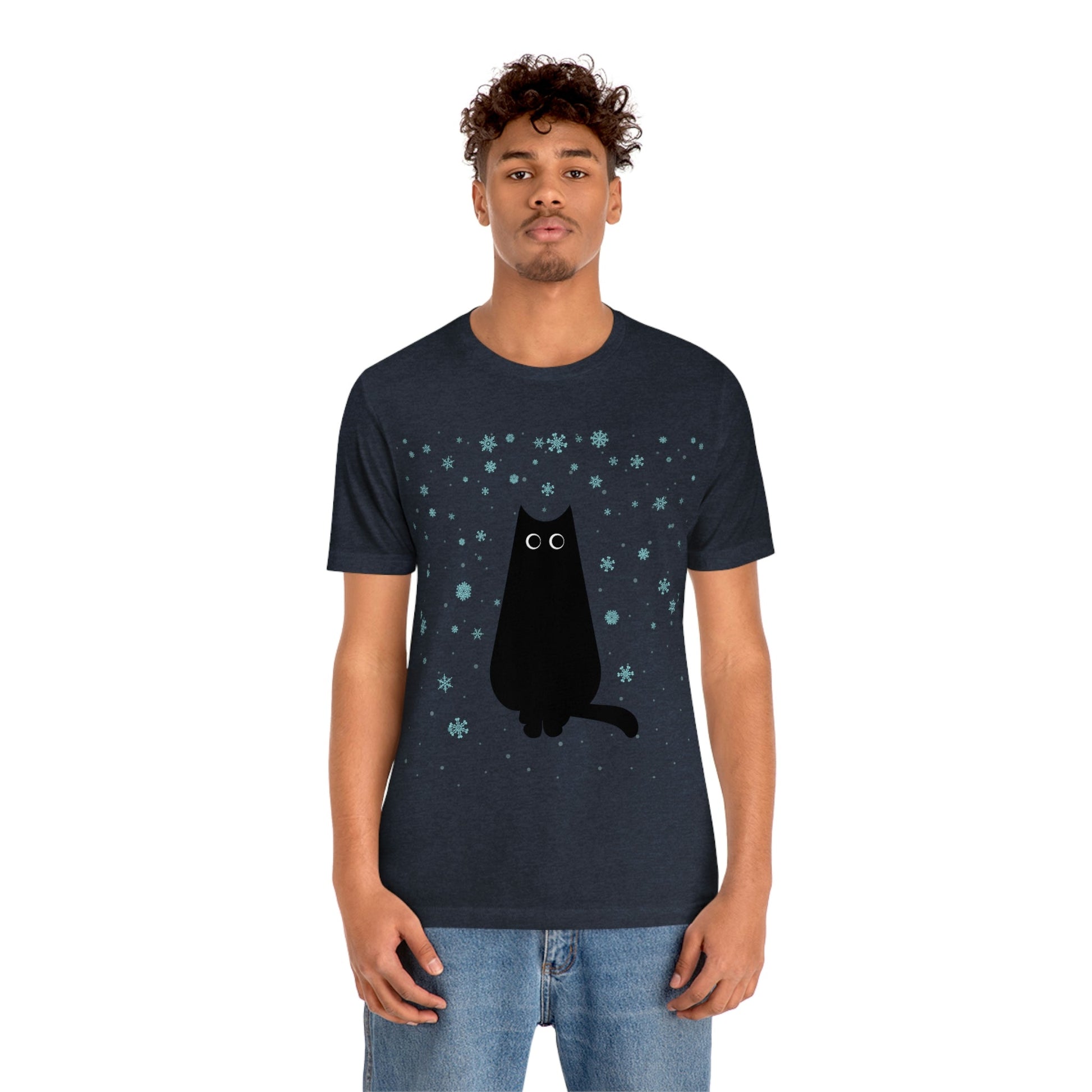 Black Cat Winter Snowflake Anime Art Unisex Jersey Short Sleeve T-Shirt Ichaku [Perfect Gifts Selection]