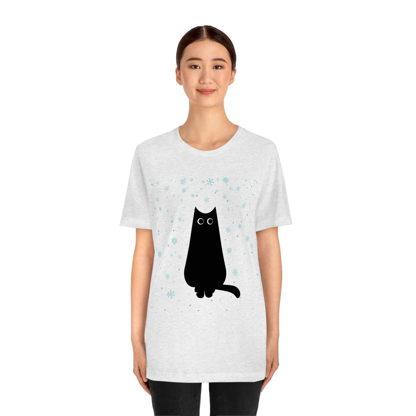 Black Cat Winter Snowflake Anime Art Unisex Jersey Short Sleeve T-Shirt Ichaku [Perfect Gifts Selection]