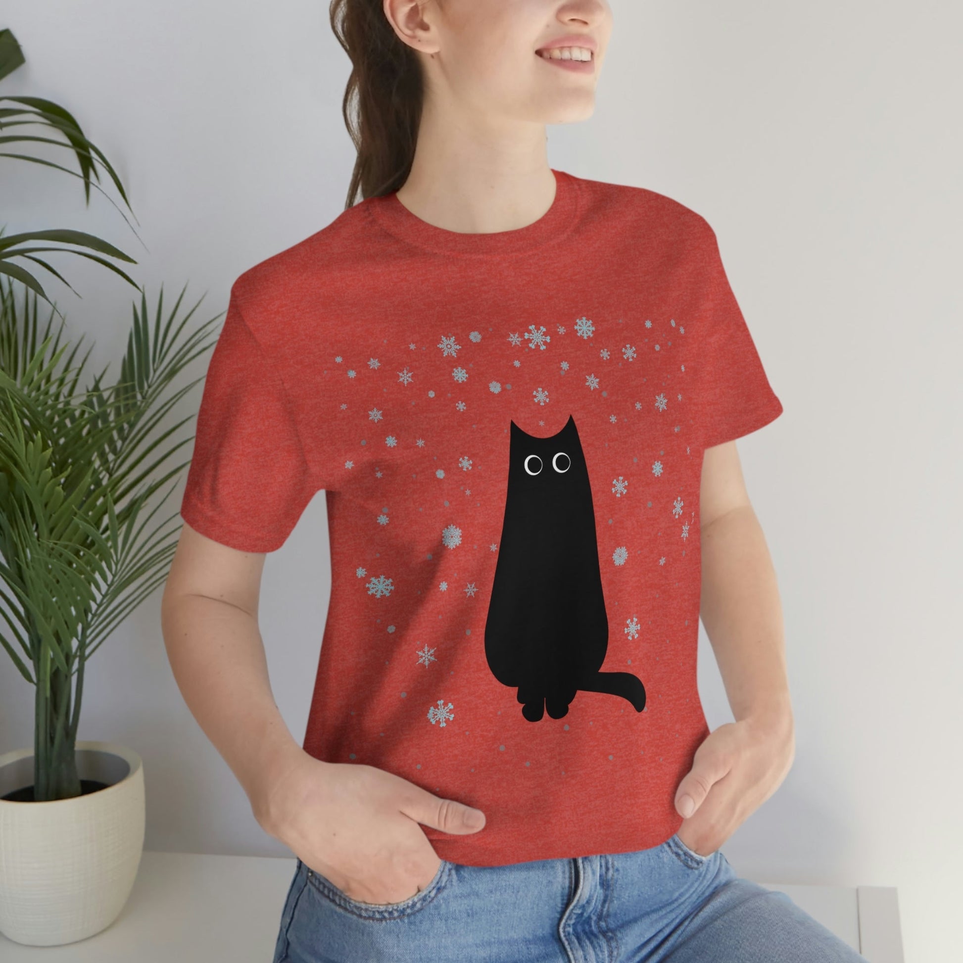 Black Cat Winter Snowflake Anime Art Unisex Jersey Short Sleeve T-Shirt Ichaku [Perfect Gifts Selection]