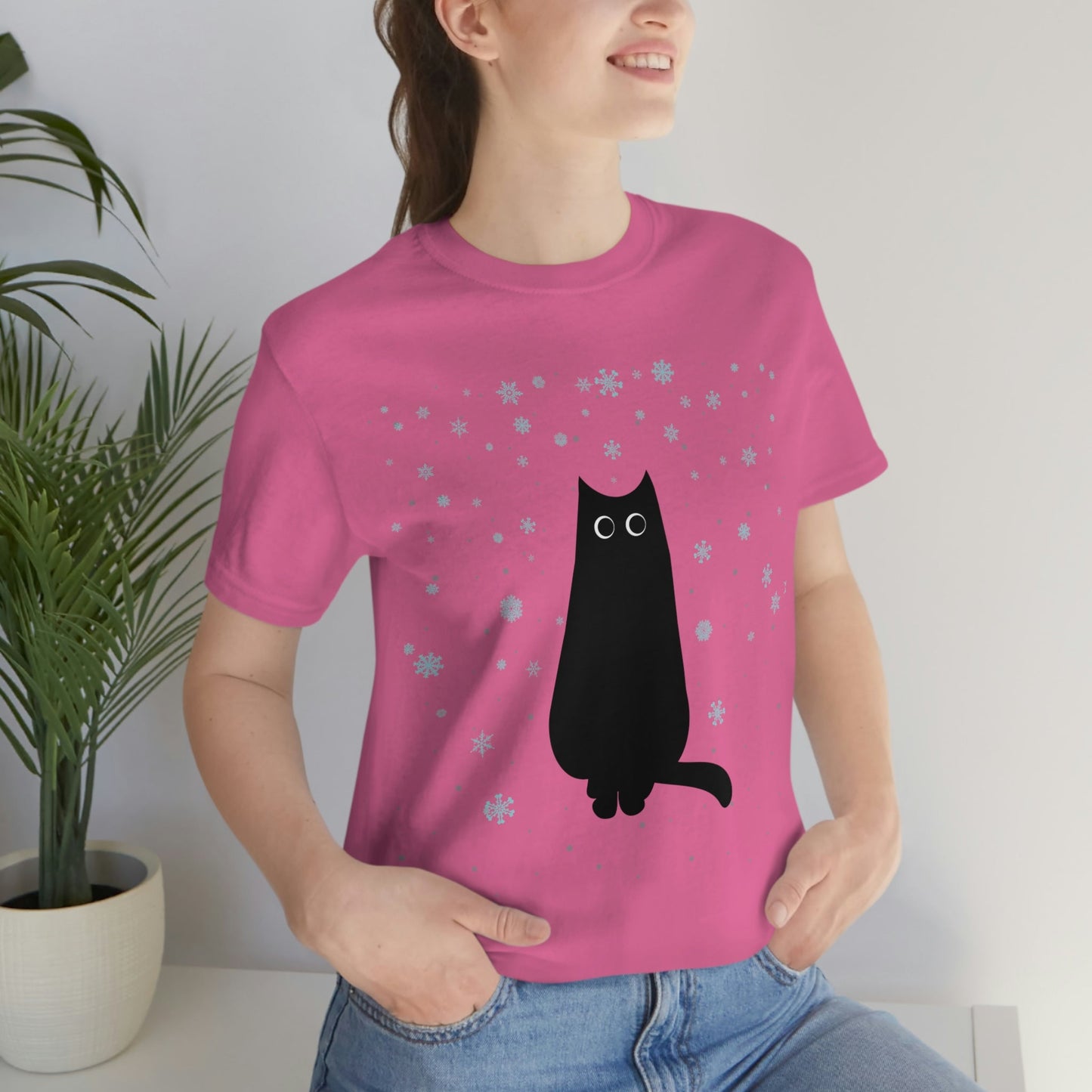 Black Cat Winter Snowflake Anime Art Unisex Jersey Short Sleeve T-Shirt Ichaku [Perfect Gifts Selection]