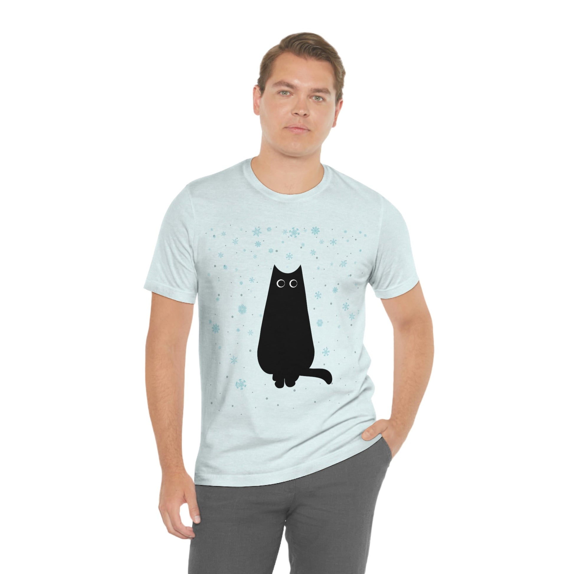 Black Cat Winter Snowflake Anime Art Unisex Jersey Short Sleeve T-Shirt Ichaku [Perfect Gifts Selection]