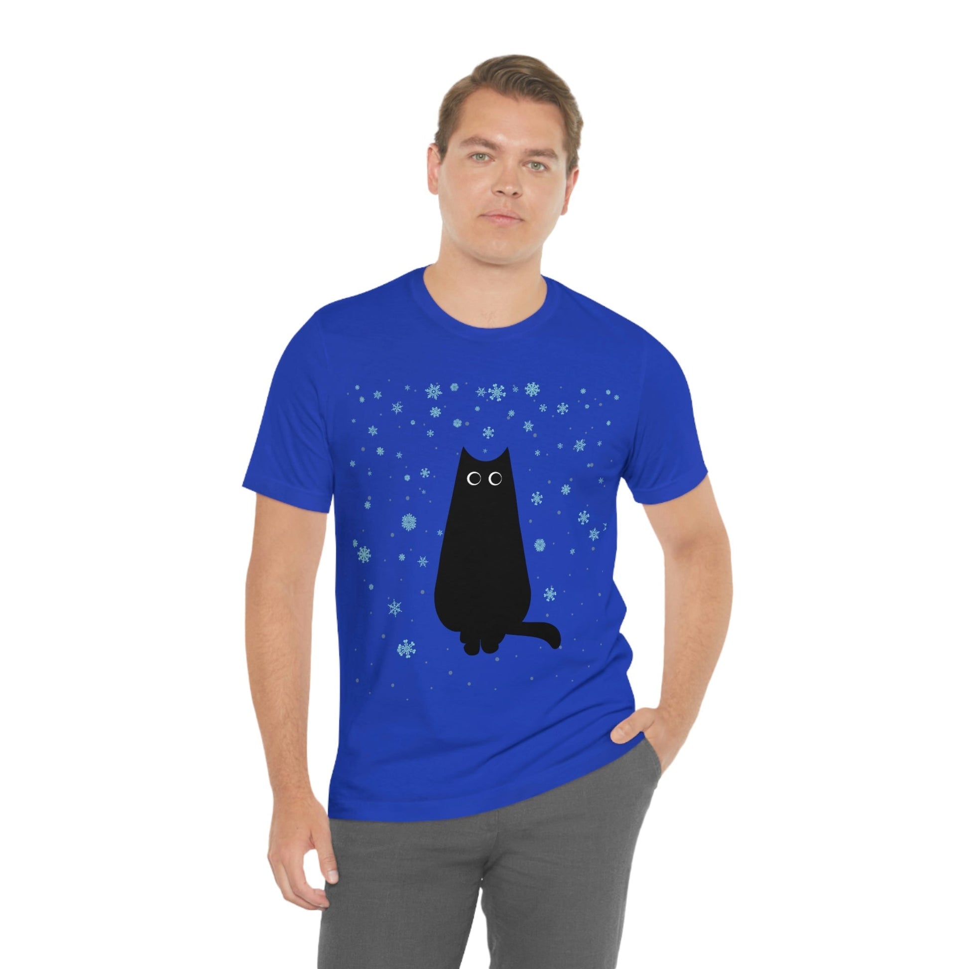 Black Cat Winter Snowflake Anime Art Unisex Jersey Short Sleeve T-Shirt Ichaku [Perfect Gifts Selection]