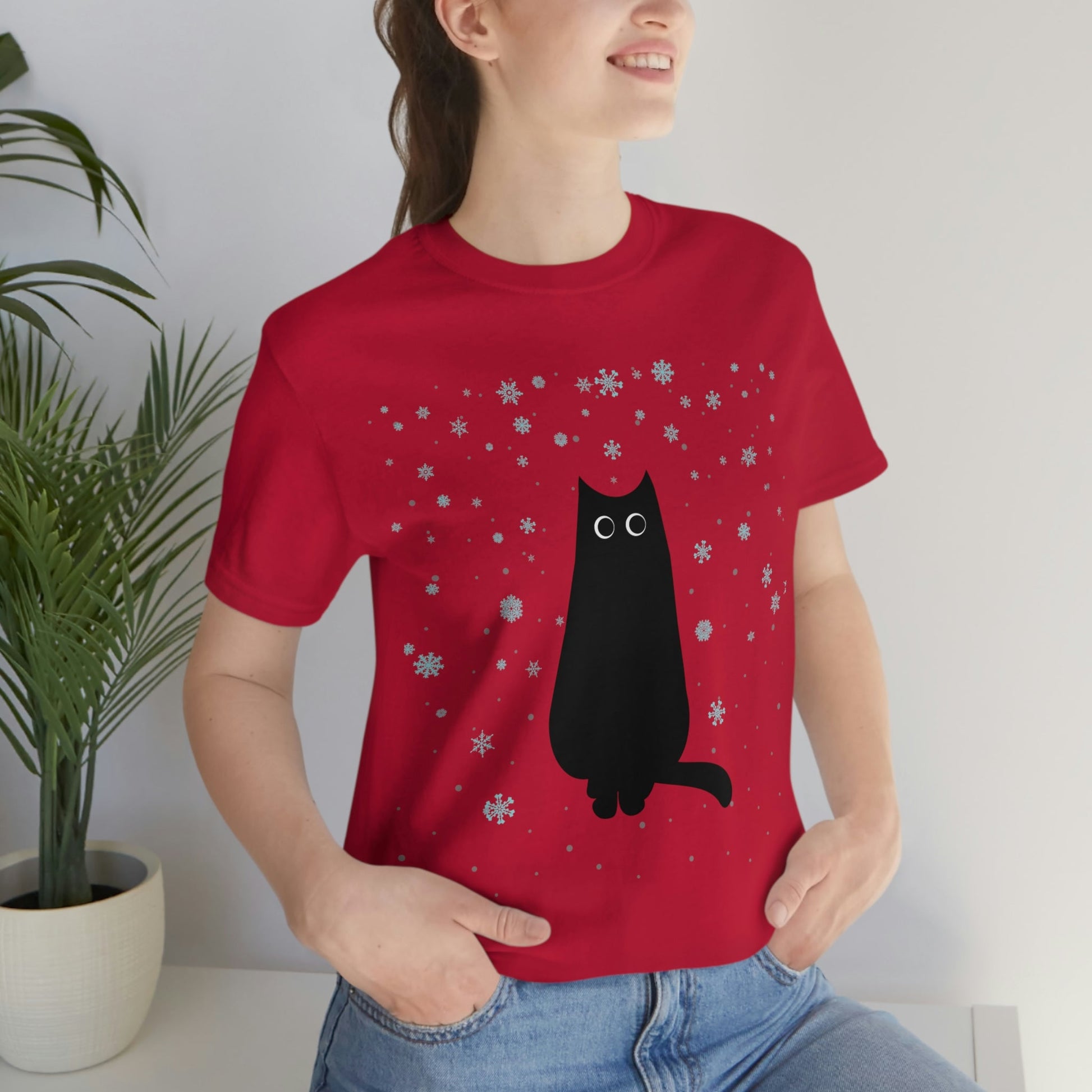 Black Cat Winter Snowflake Anime Art Unisex Jersey Short Sleeve T-Shirt Ichaku [Perfect Gifts Selection]