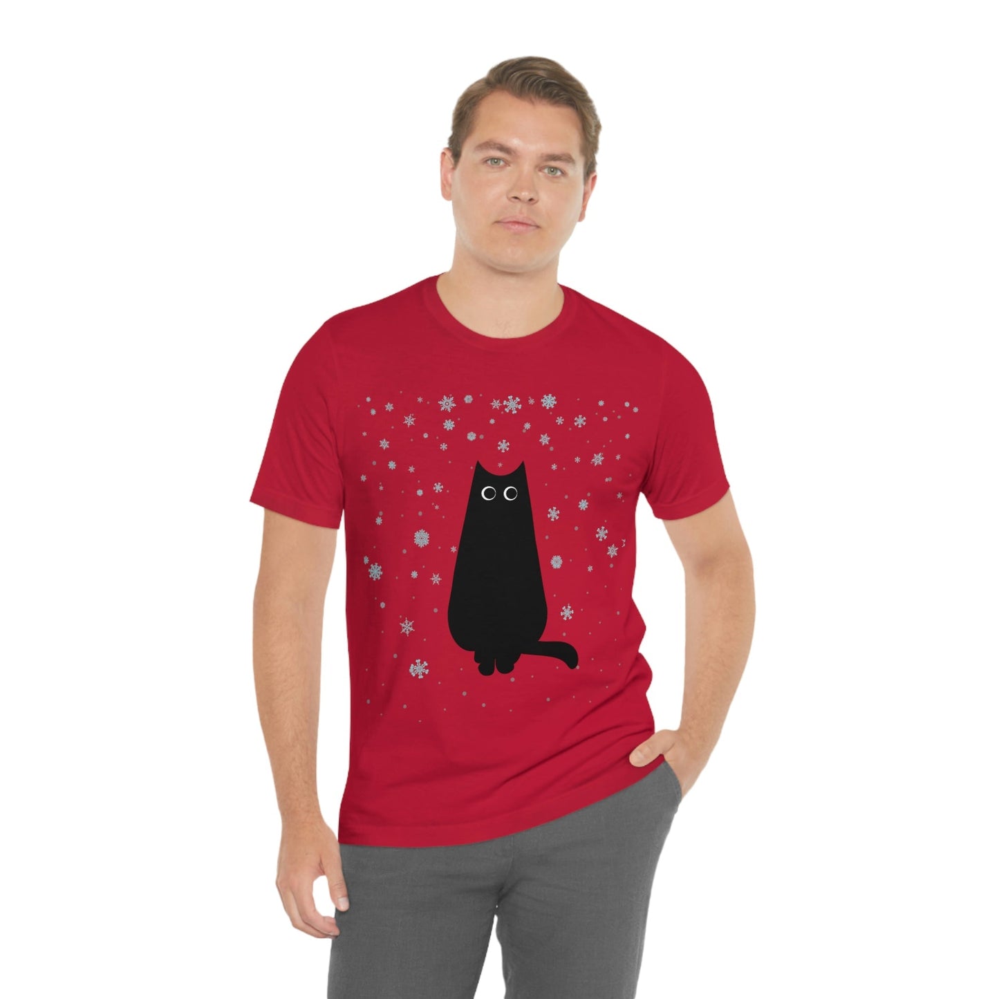 Black Cat Winter Snowflake Anime Art Unisex Jersey Short Sleeve T-Shirt Ichaku [Perfect Gifts Selection]