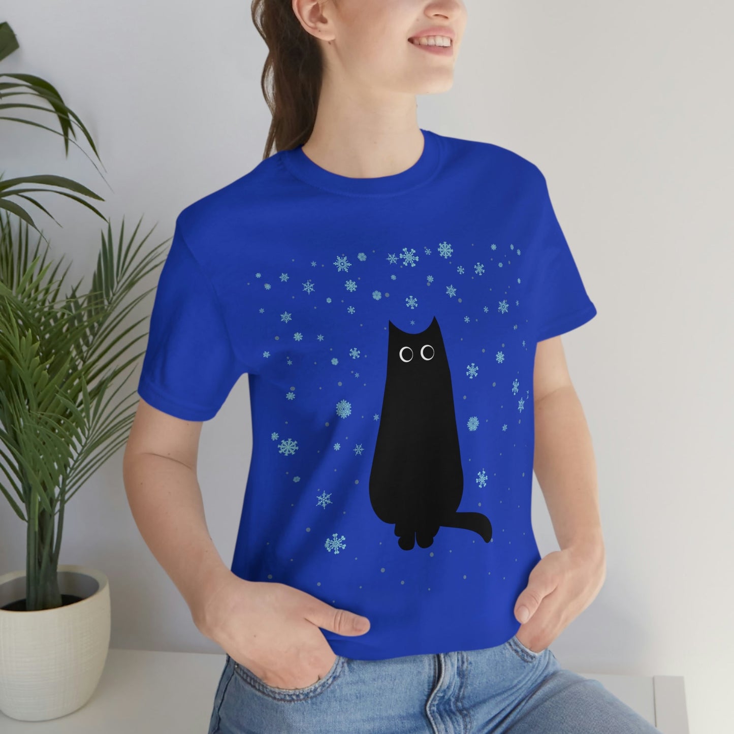 Black Cat Winter Snowflake Anime Art Unisex Jersey Short Sleeve T-Shirt Ichaku [Perfect Gifts Selection]