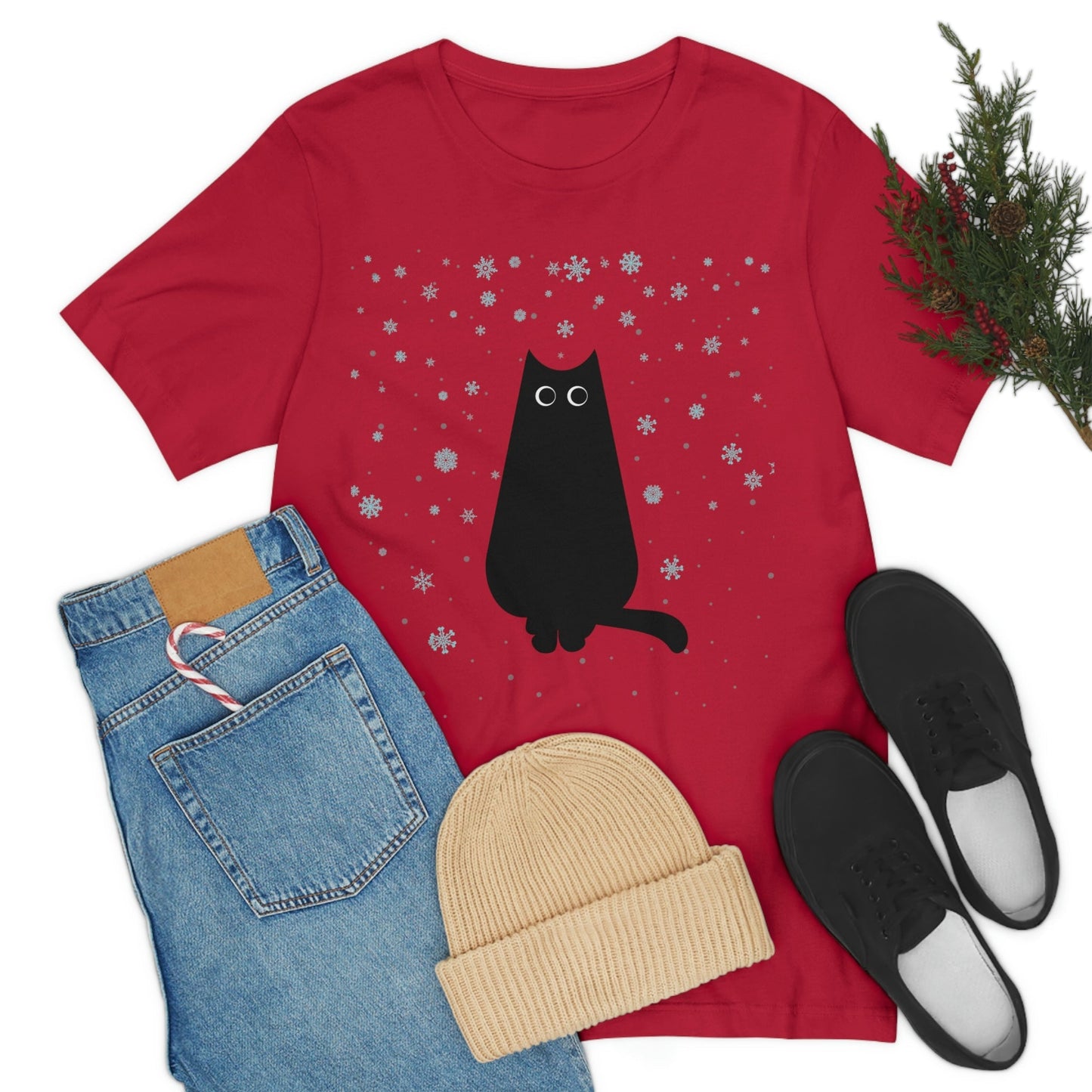 Black Cat Winter Snowflake Anime Art Unisex Jersey Short Sleeve T-Shirt Ichaku [Perfect Gifts Selection]