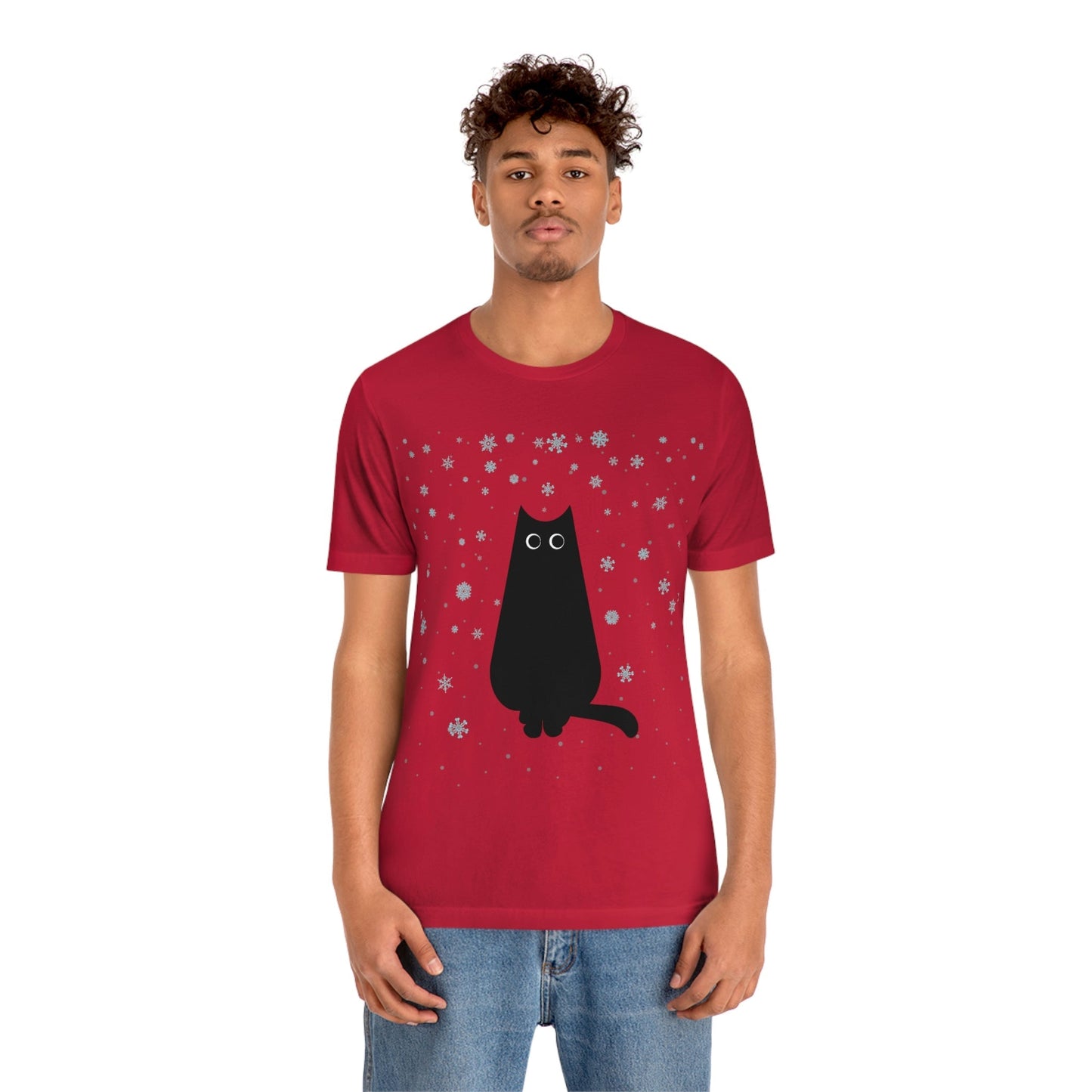 Black Cat Winter Snowflake Anime Art Unisex Jersey Short Sleeve T-Shirt Ichaku [Perfect Gifts Selection]