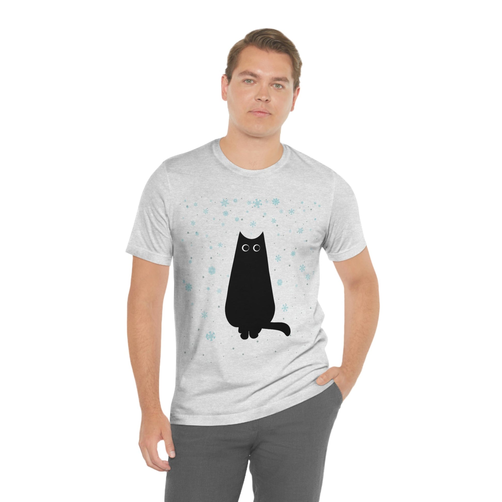 Black Cat Winter Snowflake Anime Art Unisex Jersey Short Sleeve T-Shirt Ichaku [Perfect Gifts Selection]