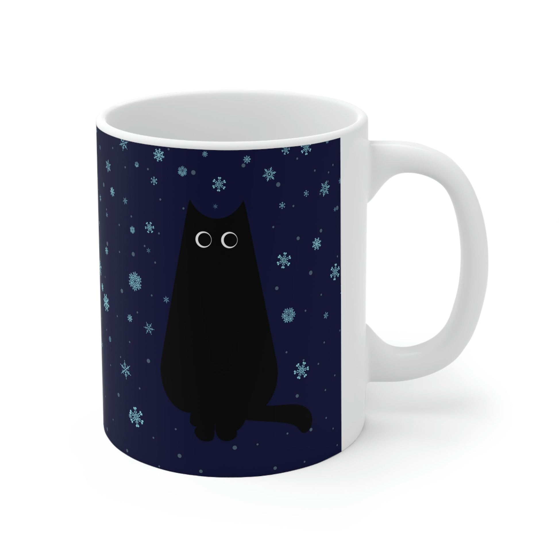 Black Cat Winter Snowflake Anime Art With Background Ceramic Mug 11oz Ichaku [Perfect Gifts Selection]