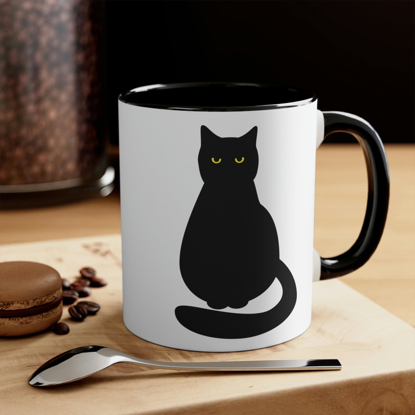 Black Cat with Eyes Animals Kitties Lovers Accent Coffee Mug 11oz Ichaku [Perfect Gifts Selection]