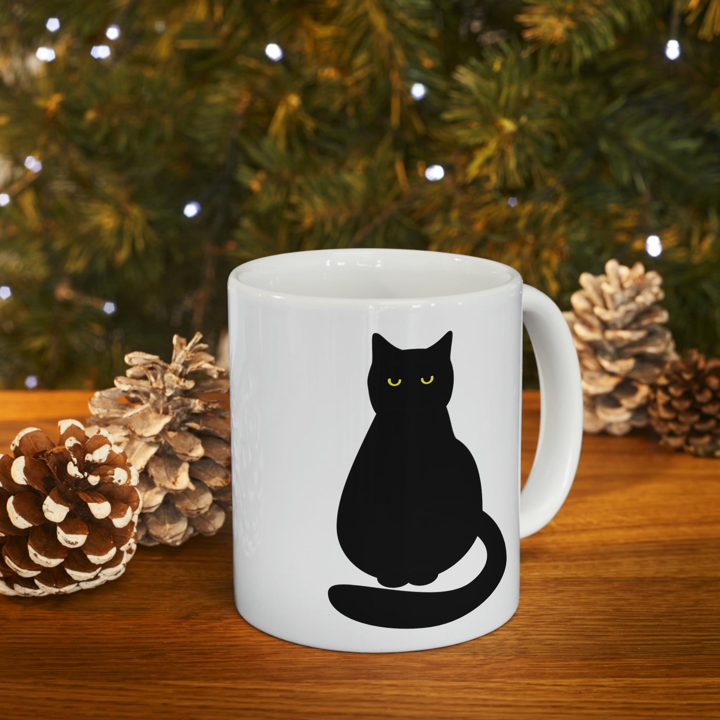 Black Cat with Eyes Animals Kitties Lovers Ceramic Mug 11oz Ichaku [Perfect Gifts Selection]