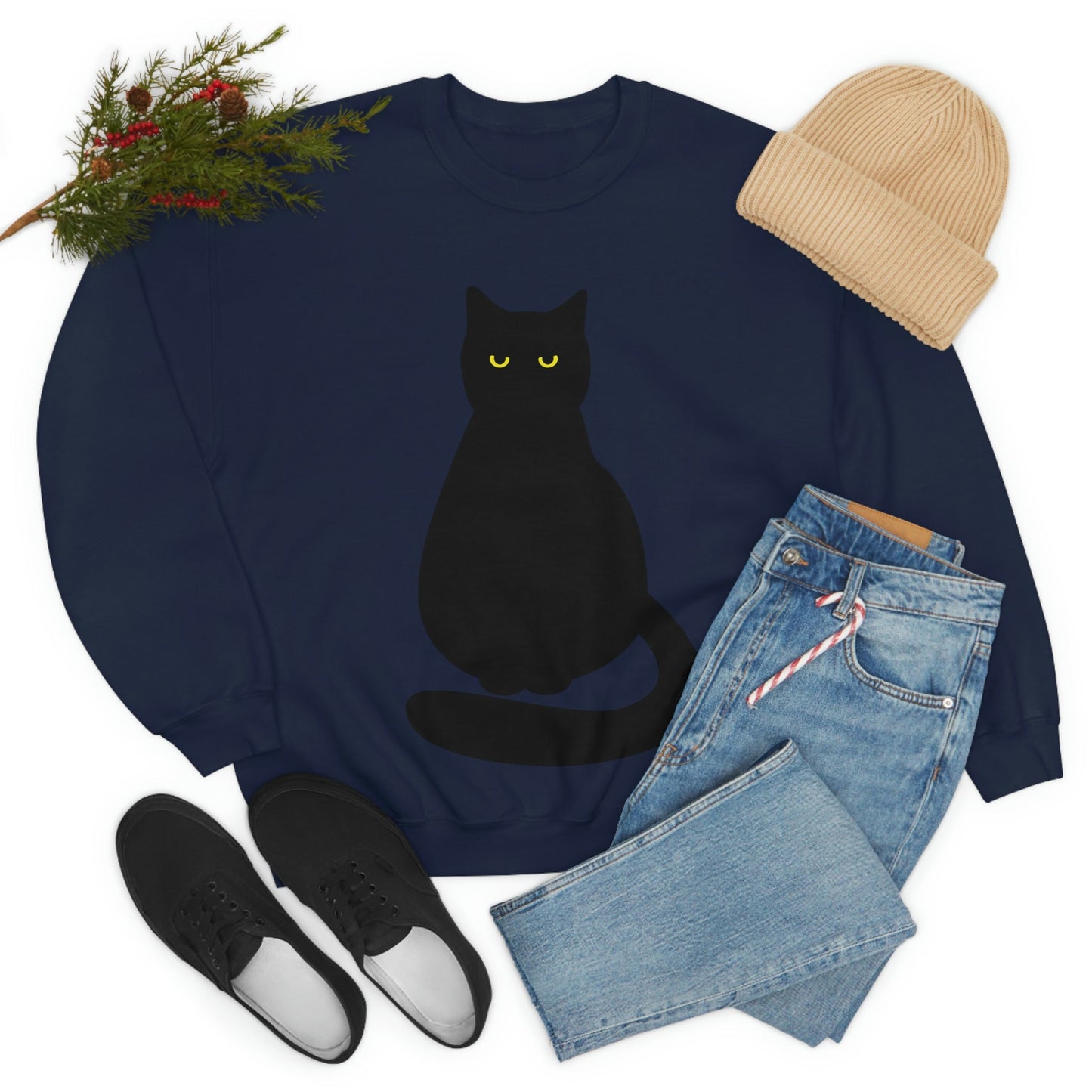 Black Cat with Eyes Animals Kitties Lovers Unisex Heavy Blend™ Crewneck Sweatshirt Ichaku [Perfect Gifts Selection]