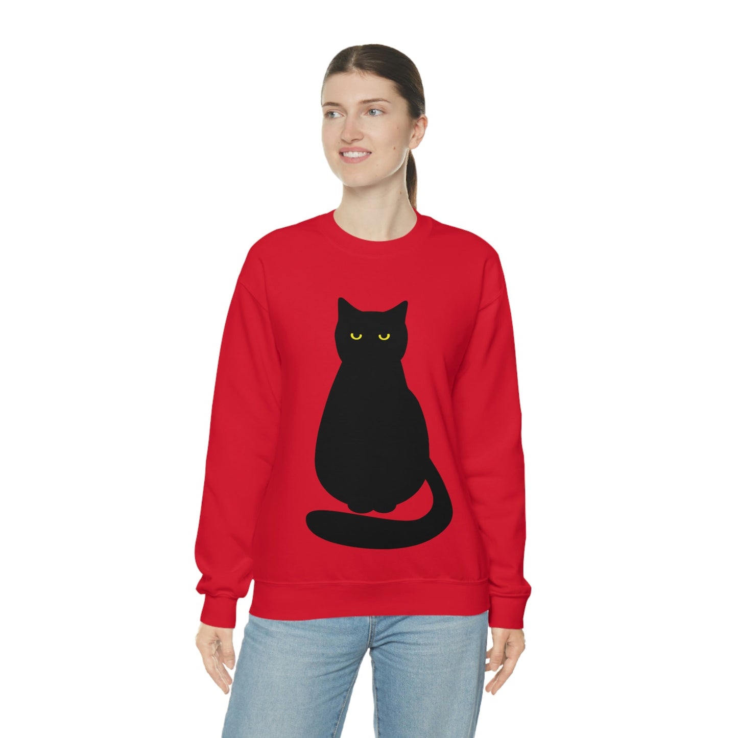 Black Cat with Eyes Animals Kitties Lovers Unisex Heavy Blend™ Crewneck Sweatshirt Ichaku [Perfect Gifts Selection]