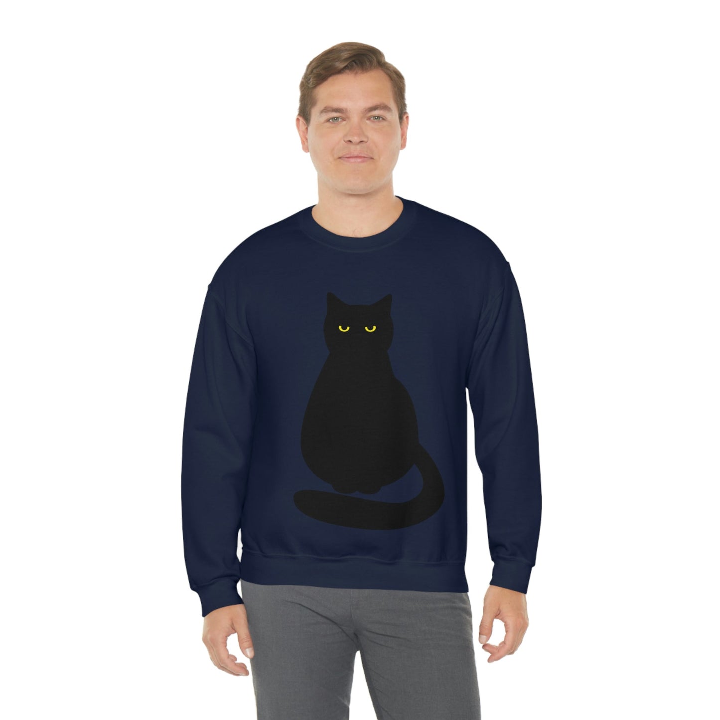 Black Cat with Eyes Animals Kitties Lovers Unisex Heavy Blend™ Crewneck Sweatshirt Ichaku [Perfect Gifts Selection]