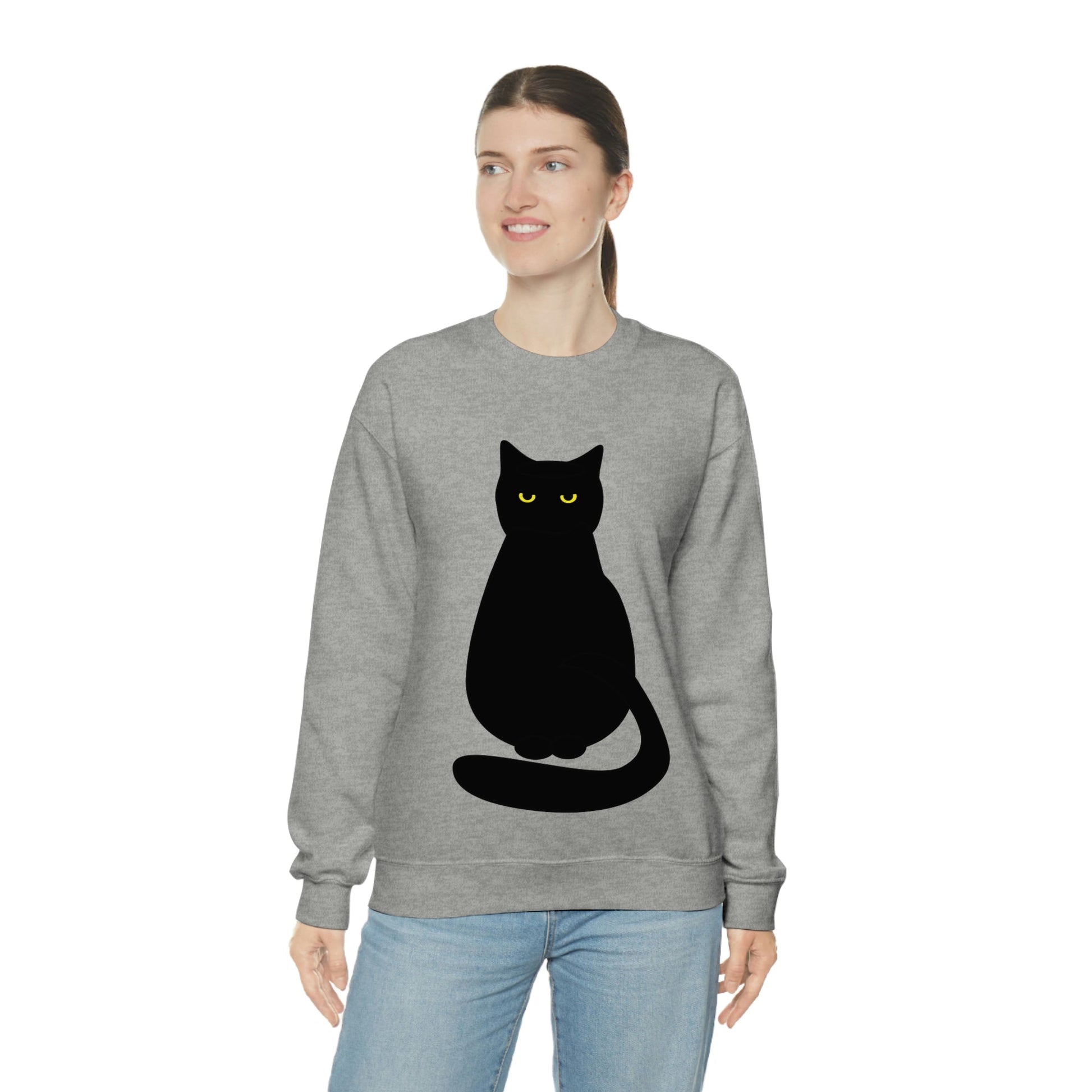 Black Cat with Eyes Animals Kitties Lovers Unisex Heavy Blend™ Crewneck Sweatshirt Ichaku [Perfect Gifts Selection]