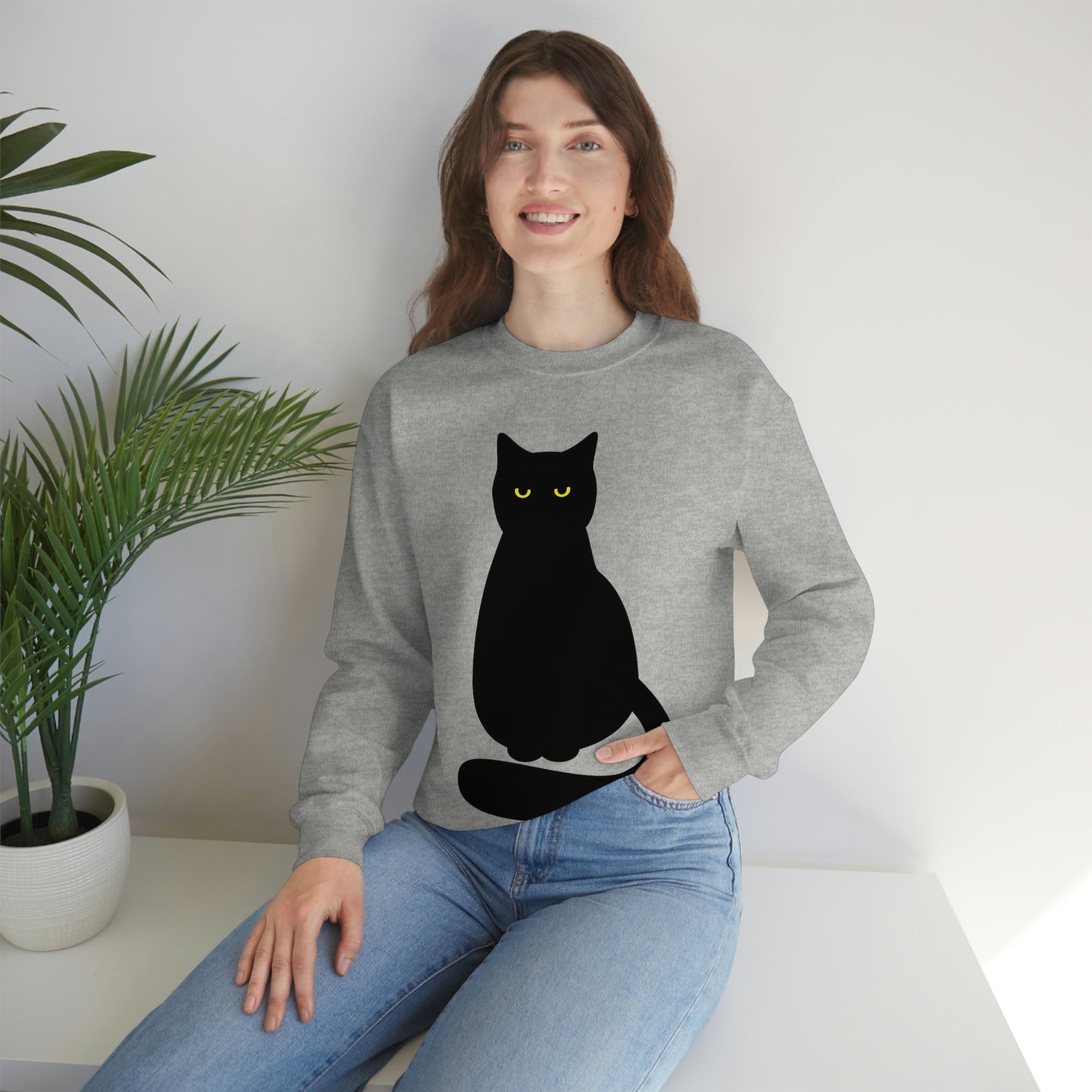 Black Cat with Eyes Animals Kitties Lovers Unisex Heavy Blend™ Crewneck Sweatshirt Ichaku [Perfect Gifts Selection]