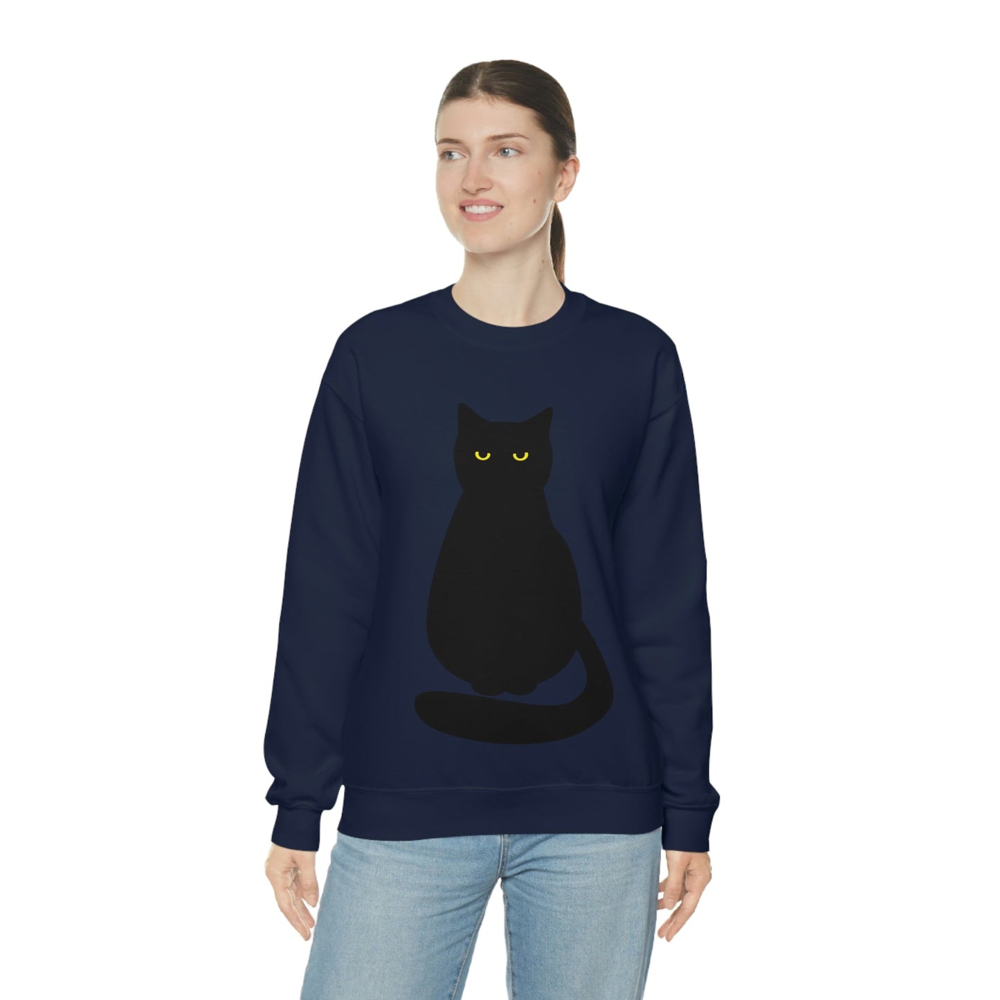 Black Cat with Eyes Animals Kitties Lovers Unisex Heavy Blend™ Crewneck Sweatshirt Ichaku [Perfect Gifts Selection]