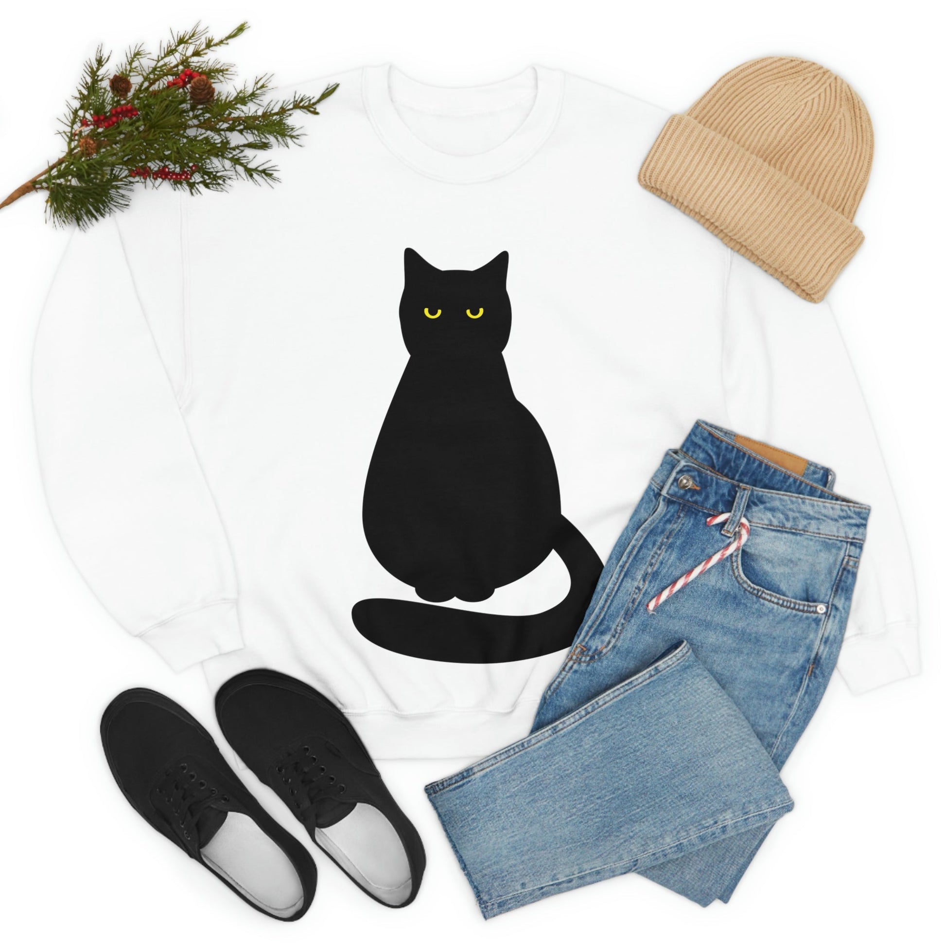 Black Cat with Eyes Animals Kitties Lovers Unisex Heavy Blend™ Crewneck Sweatshirt Ichaku [Perfect Gifts Selection]