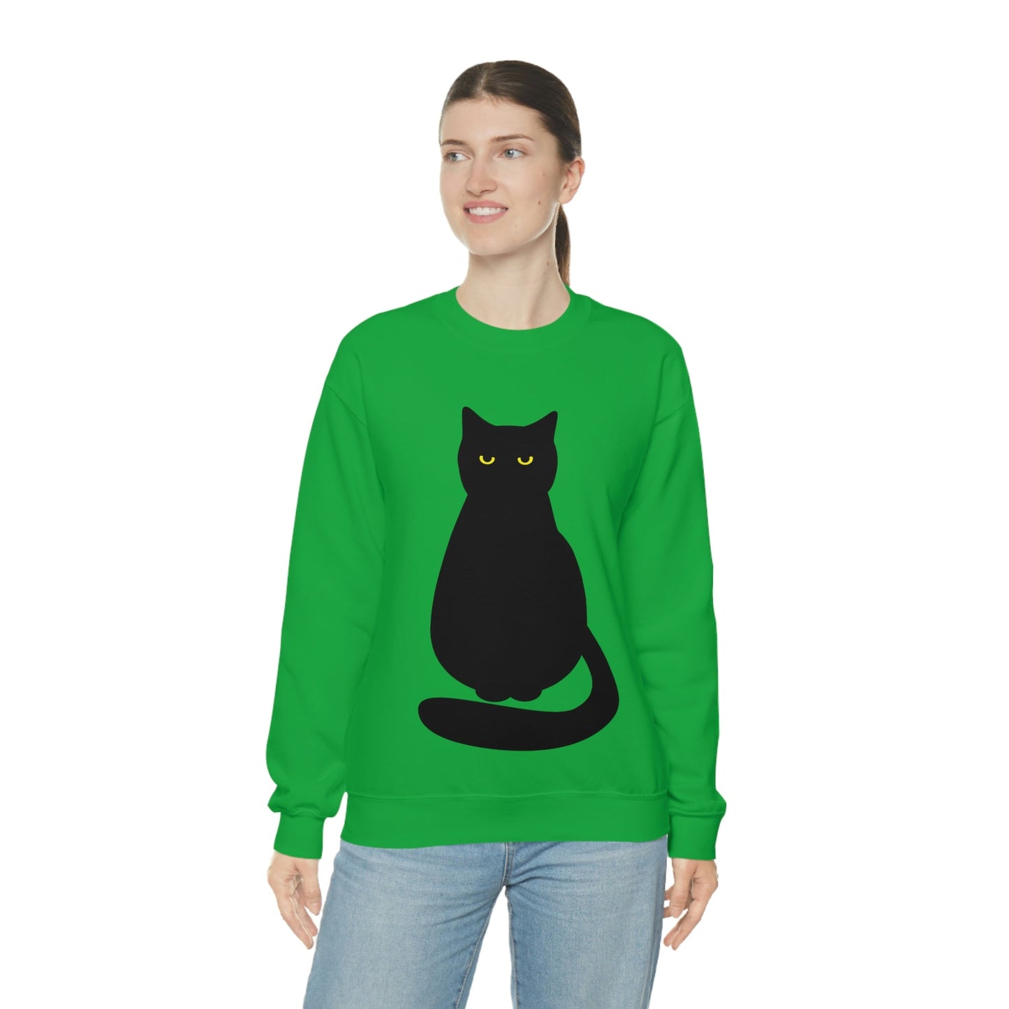 Black Cat with Eyes Animals Kitties Lovers Unisex Heavy Blend™ Crewneck Sweatshirt Ichaku [Perfect Gifts Selection]