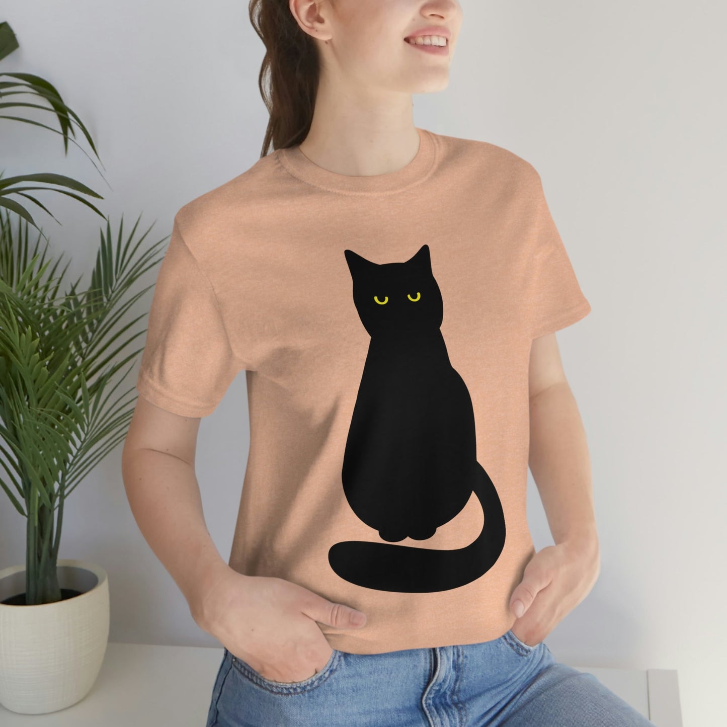 Black Cat with Eyes Animals Kitties Lovers Unisex Jersey Short Sleeve T-Shirt Ichaku [Perfect Gifts Selection]